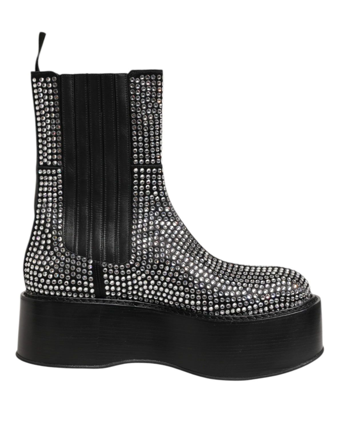 Dolce & Gabbana Black Crystal Strass Mid Calf Short Boots  Shoes