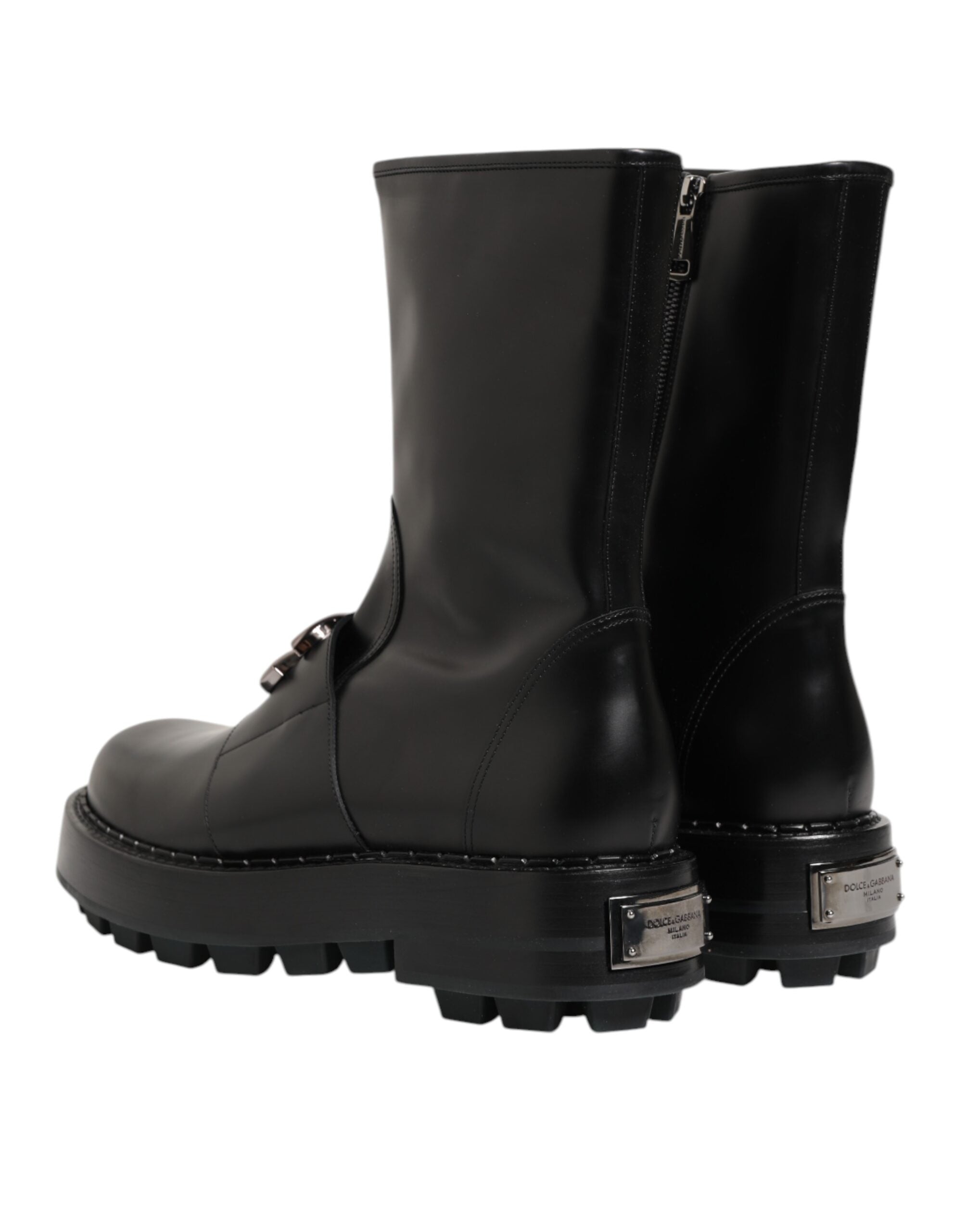 Dolce & Gabbana Black Logo Plaque Mid Calf Biker Boots Shoes Dolce & Gabbana