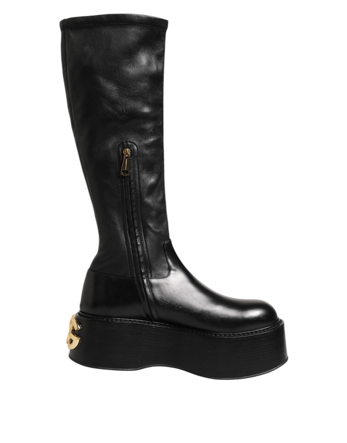 Dolce & Gabbana Black Logo Plaque Over The Calf Boots Shoes