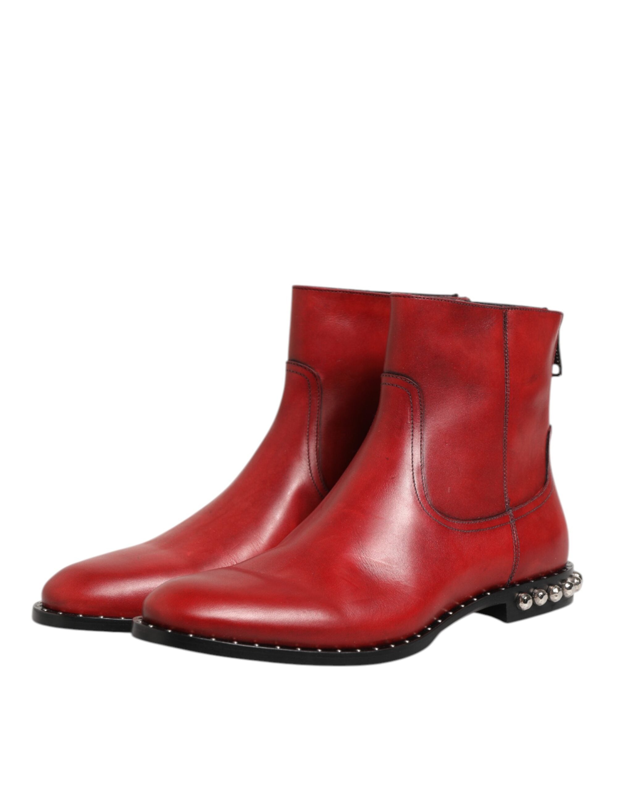 Dolce & Gabbana Red Studded Chelsea Short Ankle Boots Shoes Dolce & Gabbana