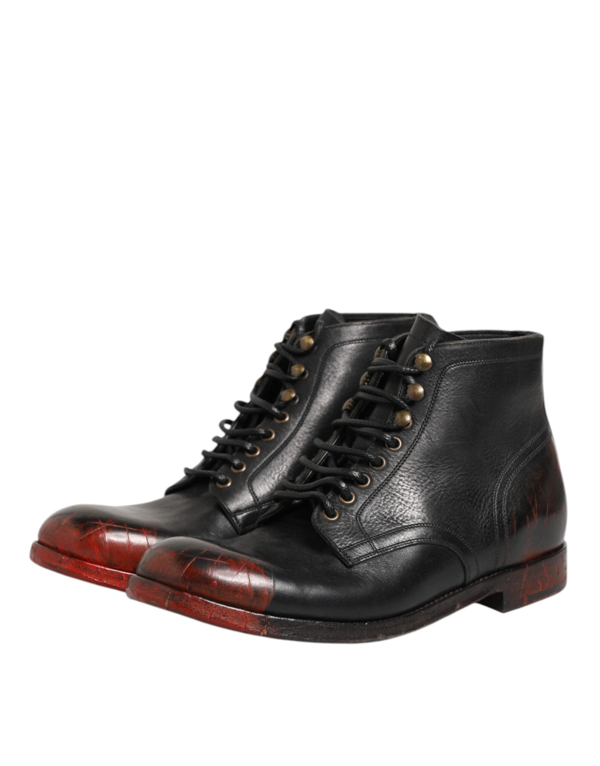 Dolce & Gabbana Black Red Lace Up Short Ankle Boot Shoes Dolce & Gabbana