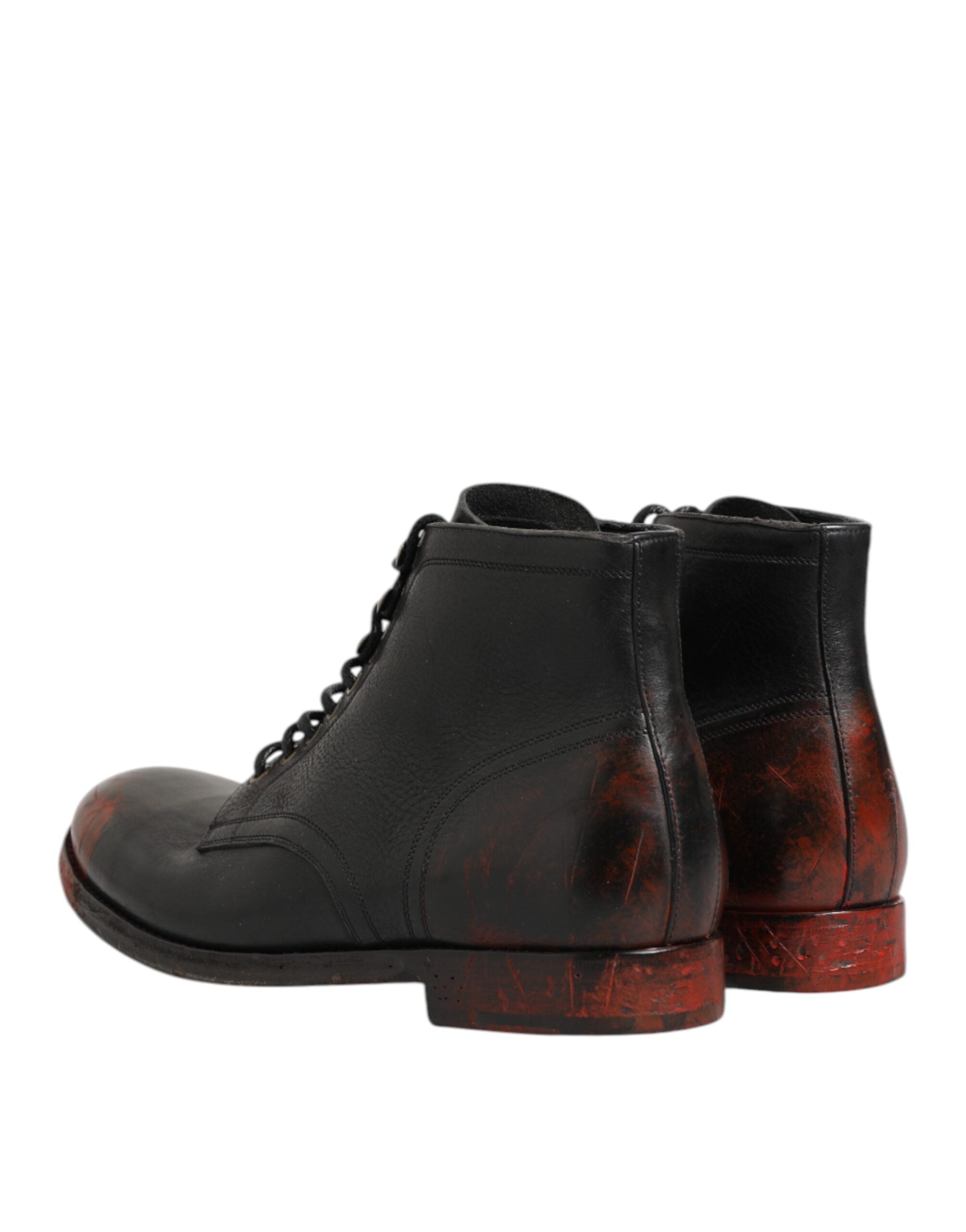 Dolce & Gabbana Black Red Lace Up Short Ankle Boot Shoes Dolce & Gabbana