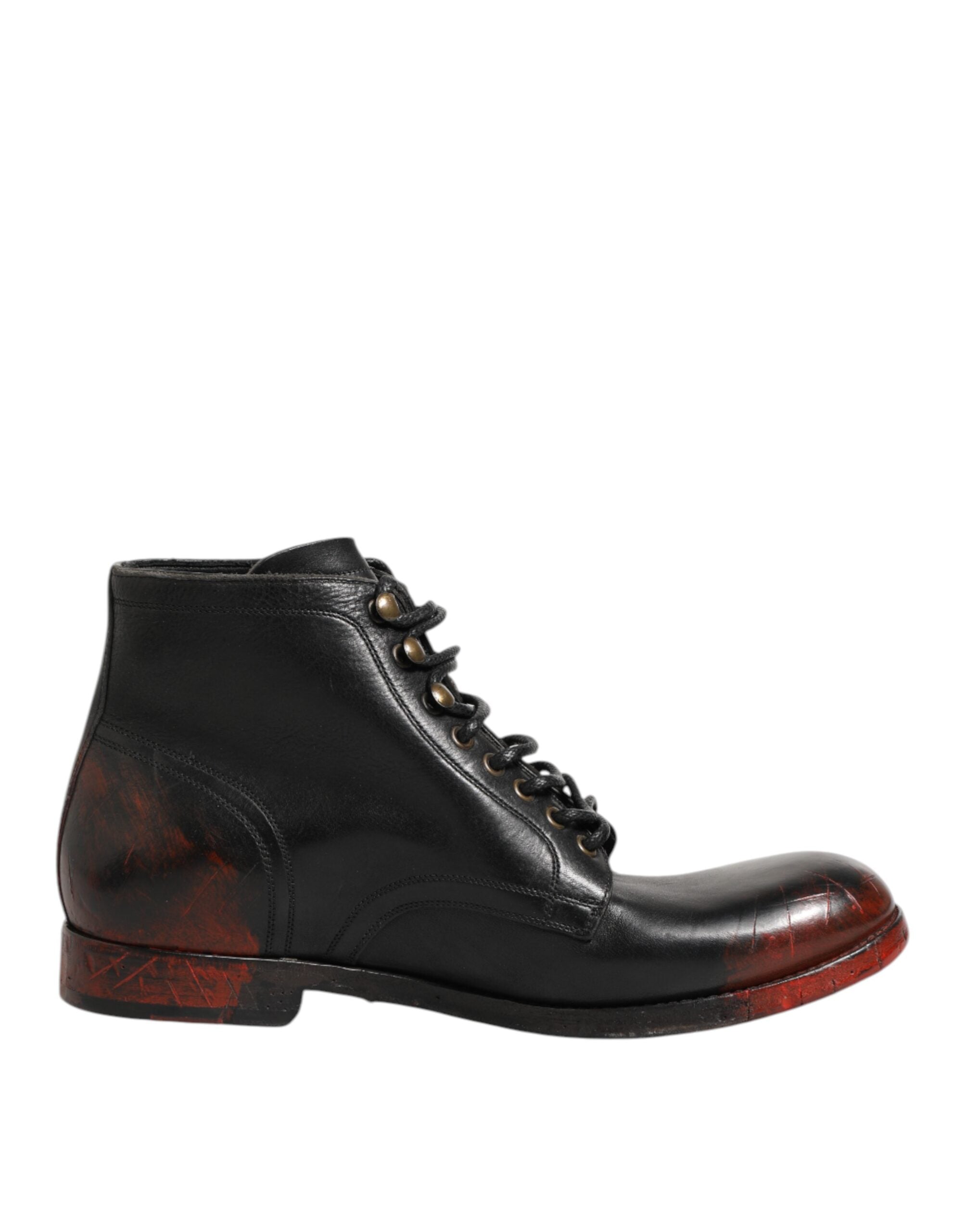 Dolce & Gabbana Black Red Lace Up Short Ankle Boot Shoes Dolce & Gabbana