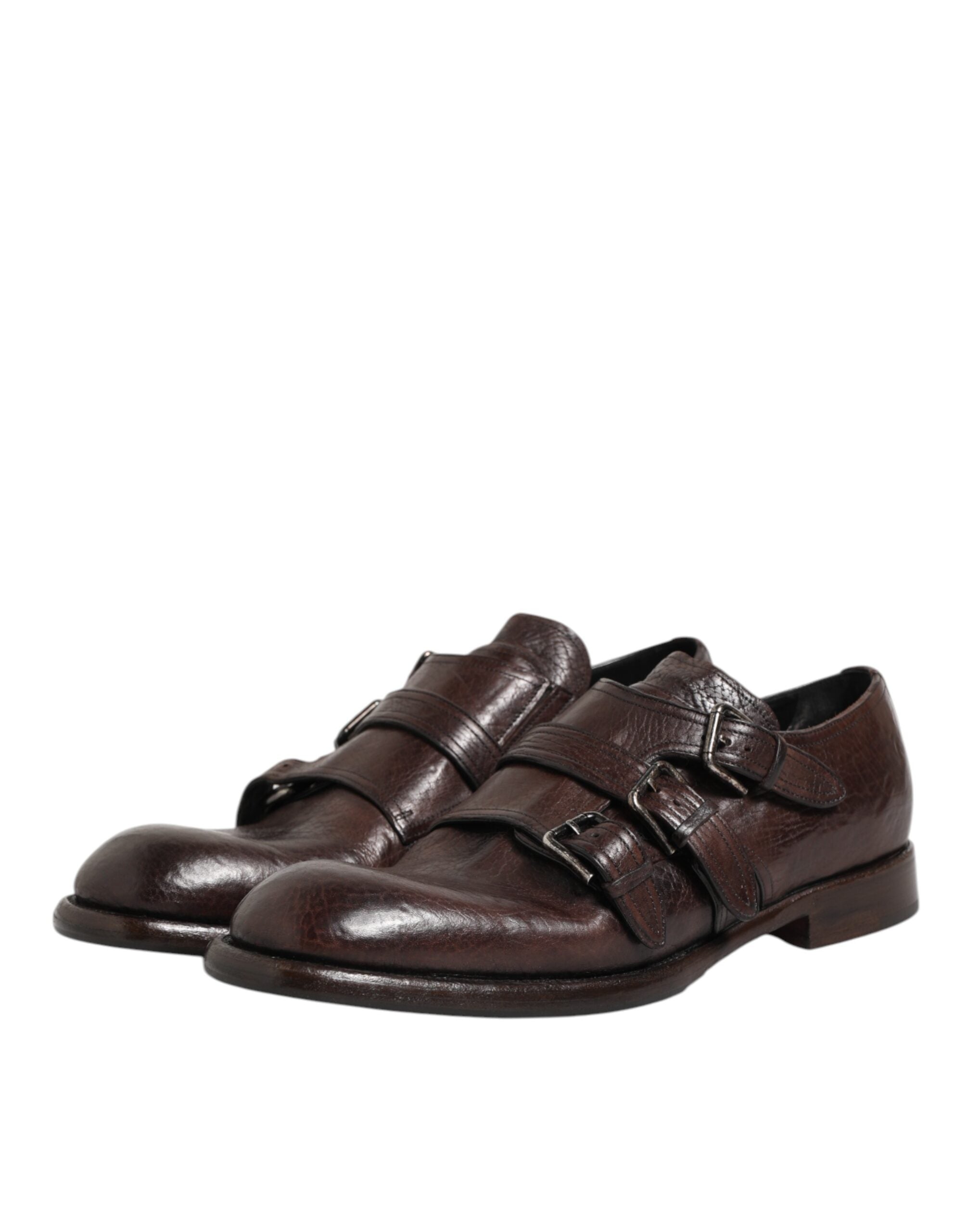 Dolce & Gabbana Brown Leather Monk Strap Formal Derby Shoes Dolce & Gabbana