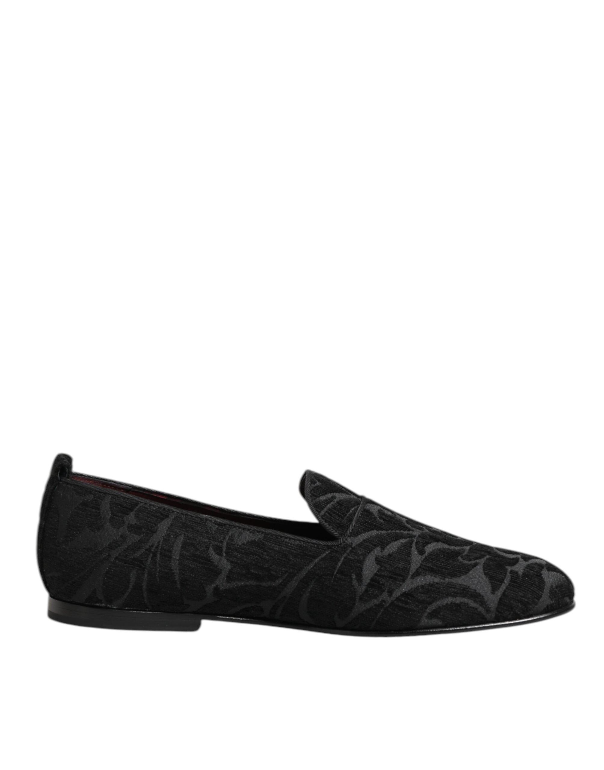 Dolce & Gabbana Black Brocade Loafers Slip On Men Dress Shoes Dolce & Gabbana