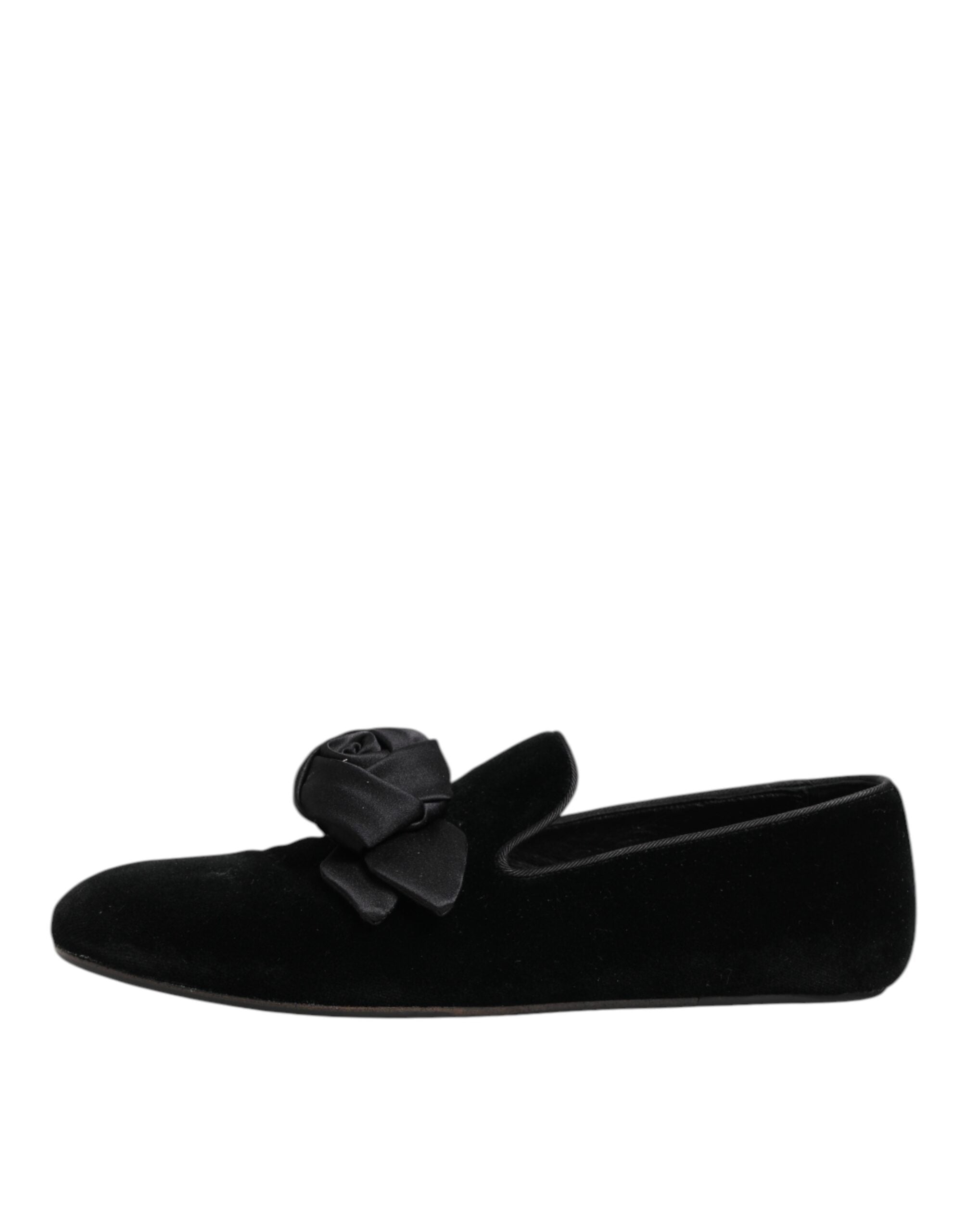 Dolce & Gabbana Black Suede Cotton Rose Slip On Loafers Shoes Dolce & Gabbana