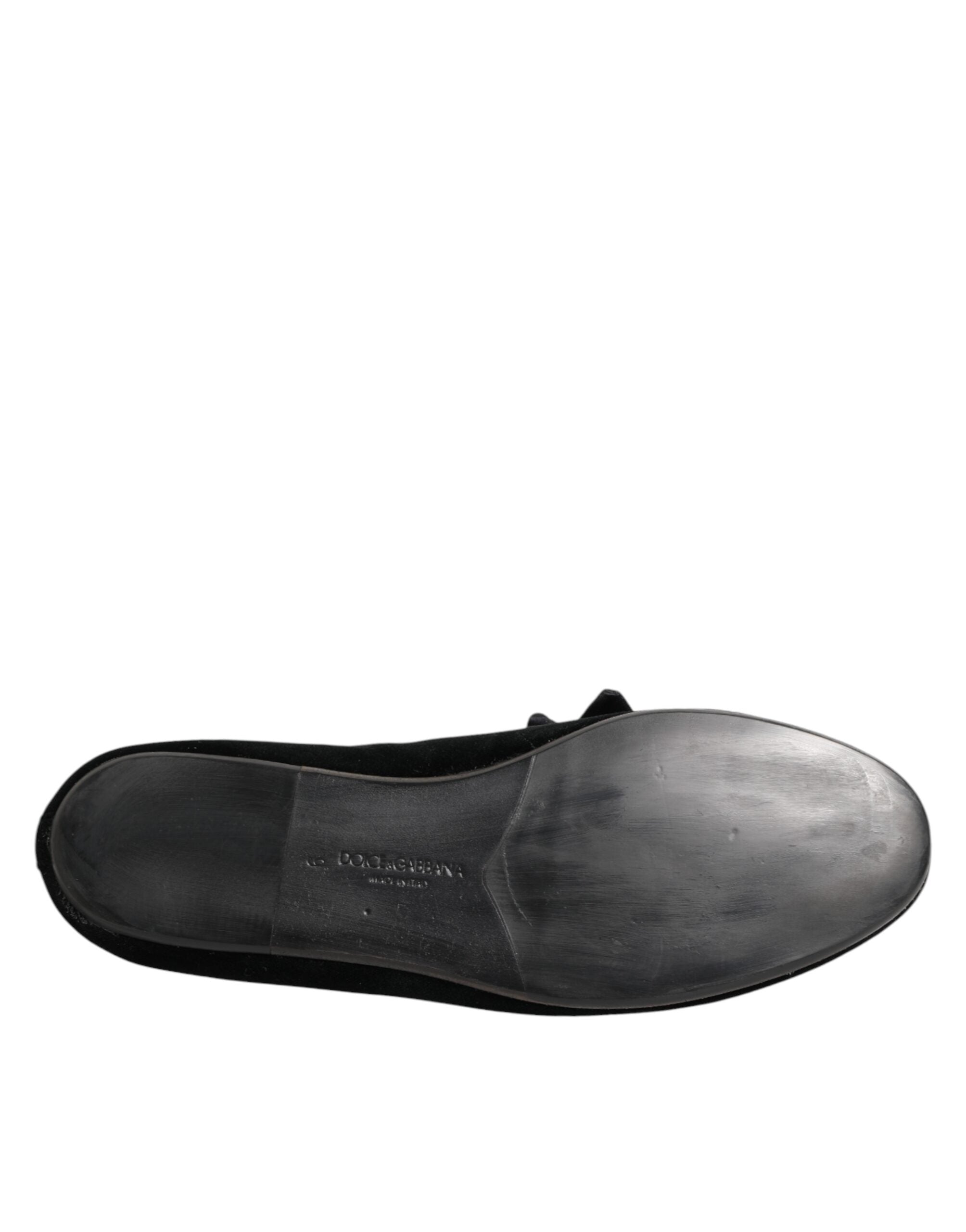 Dolce & Gabbana Black Suede Cotton Rose Slip On Loafers Shoes Dolce & Gabbana