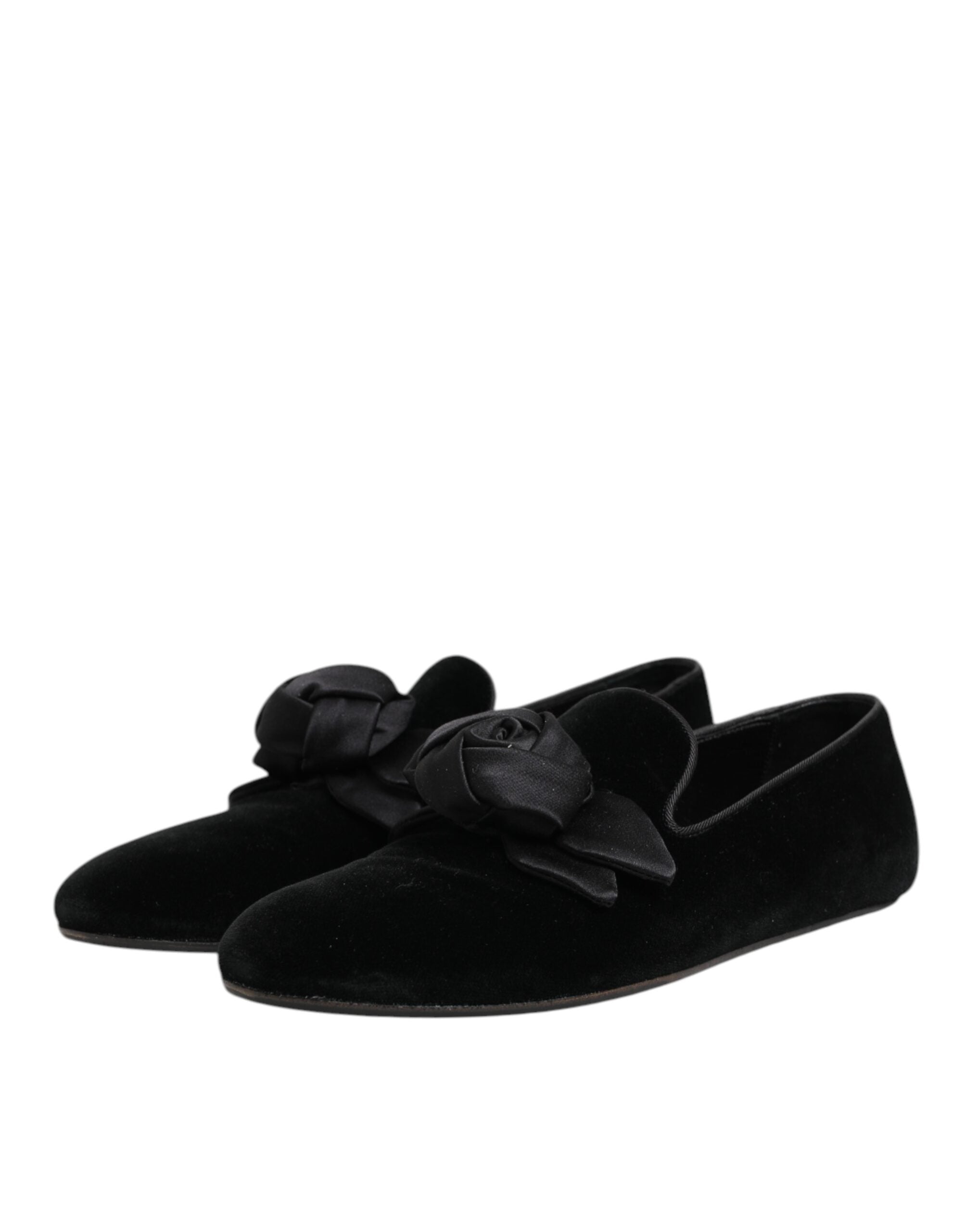 Dolce & Gabbana Black Suede Cotton Rose Slip On Loafers Shoes Dolce & Gabbana