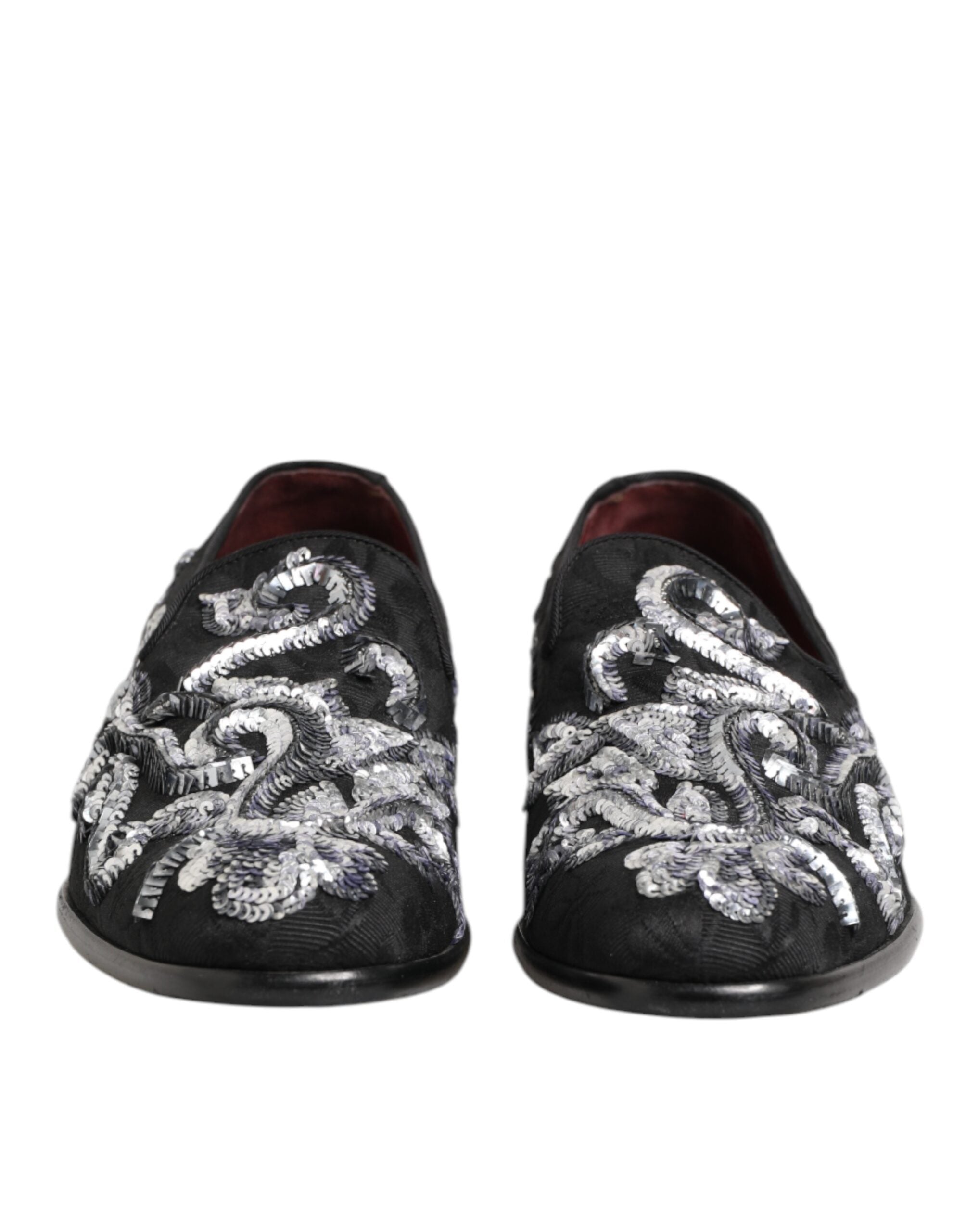 Dolce & Gabbana Black Silver Sequined Loafers Men Dress Shoes Dolce & Gabbana