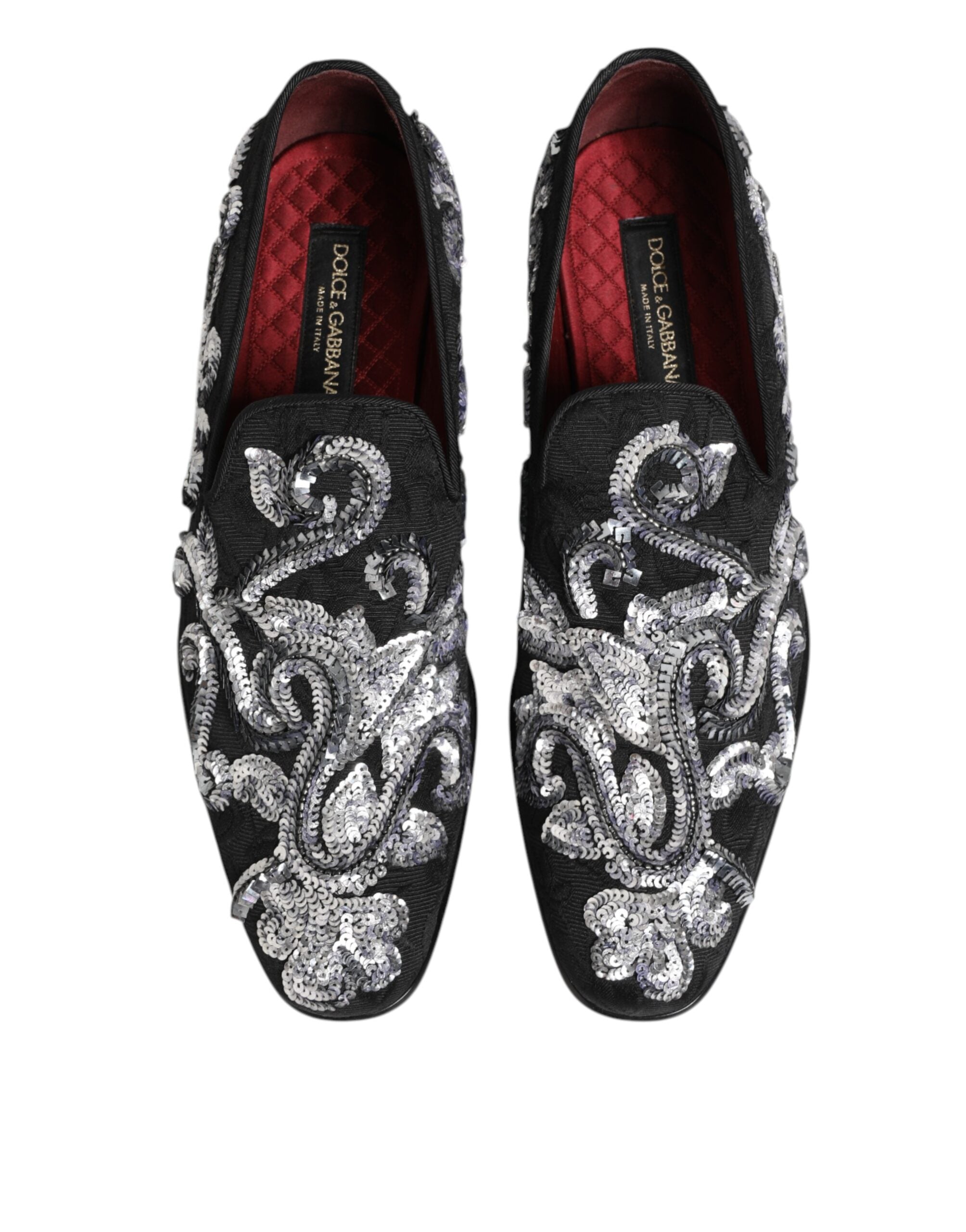Dolce & Gabbana Black Silver Sequined Loafers Men Dress Shoes Dolce & Gabbana