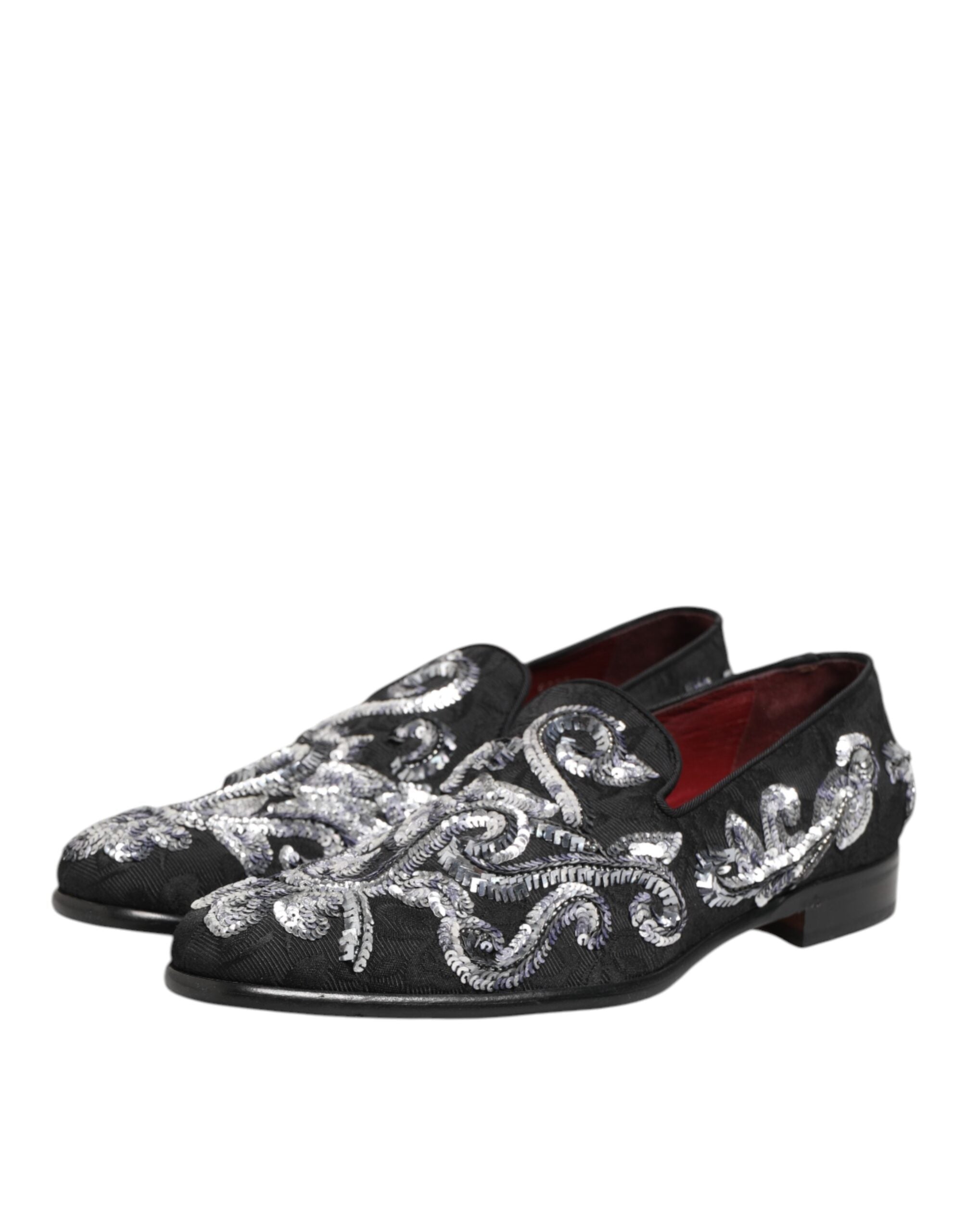 Dolce & Gabbana Black Silver Sequined Loafers Men Dress Shoes Dolce & Gabbana