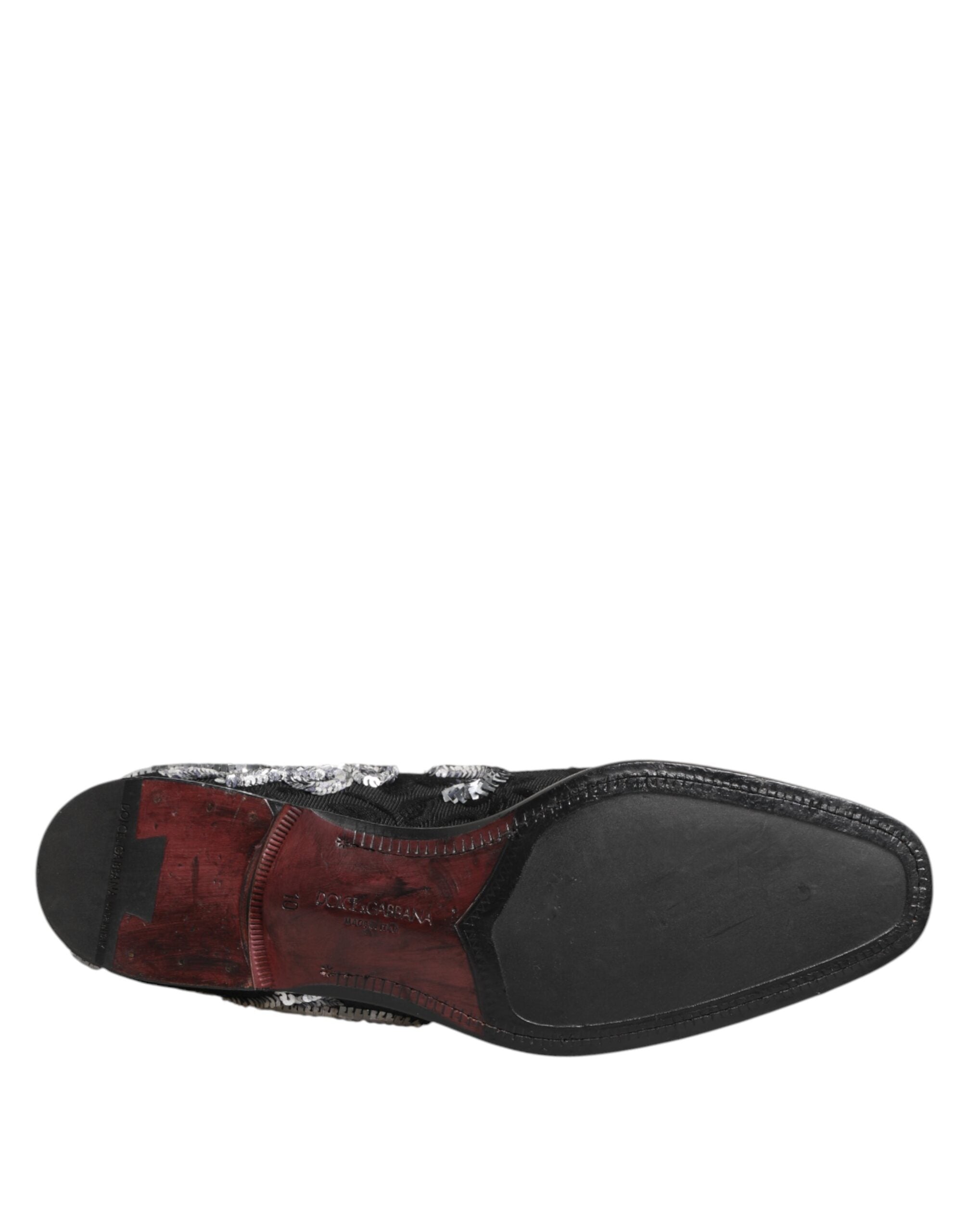 Dolce & Gabbana Black Silver Sequined Loafers Men Dress Shoes Dolce & Gabbana