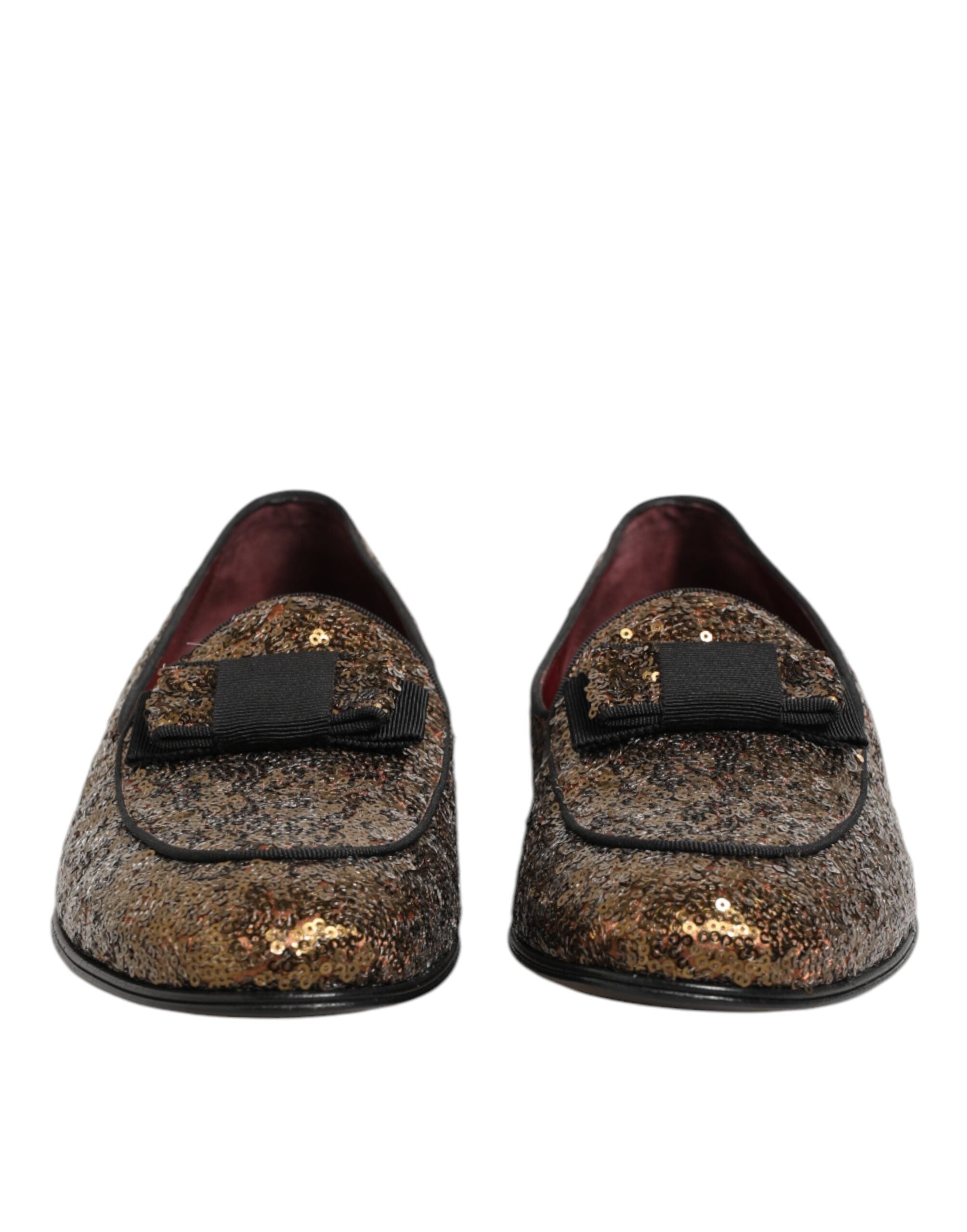 Dolce & Gabbana Gold Sequined Slip On Loafers Men Dress Shoes Dolce & Gabbana