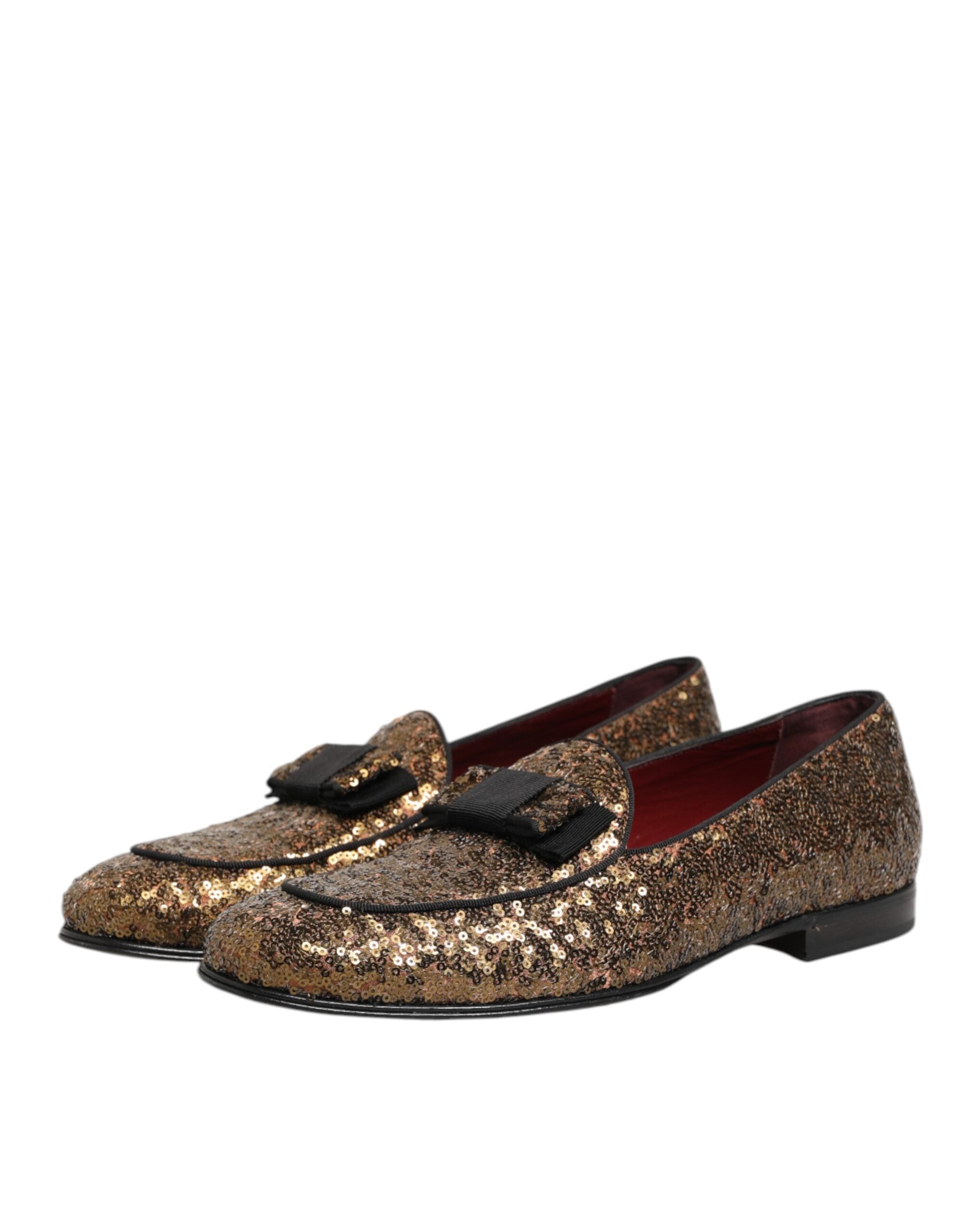 Dolce & Gabbana Gold Sequined Slip On Loafers Men Dress Shoes Dolce & Gabbana