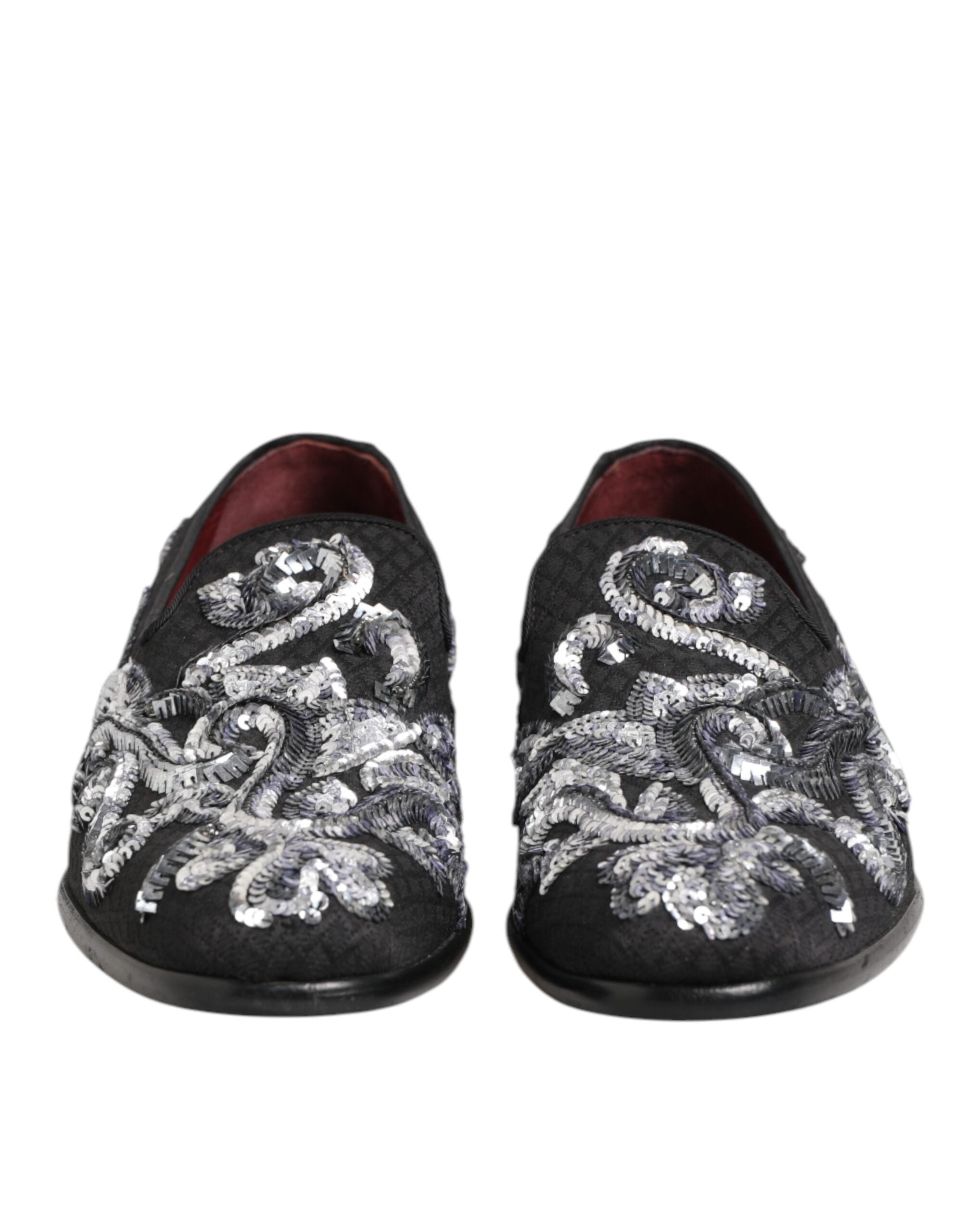 Dolce & Gabbana Black Silver Sequined Loafers Men Dress Shoes Dolce & Gabbana