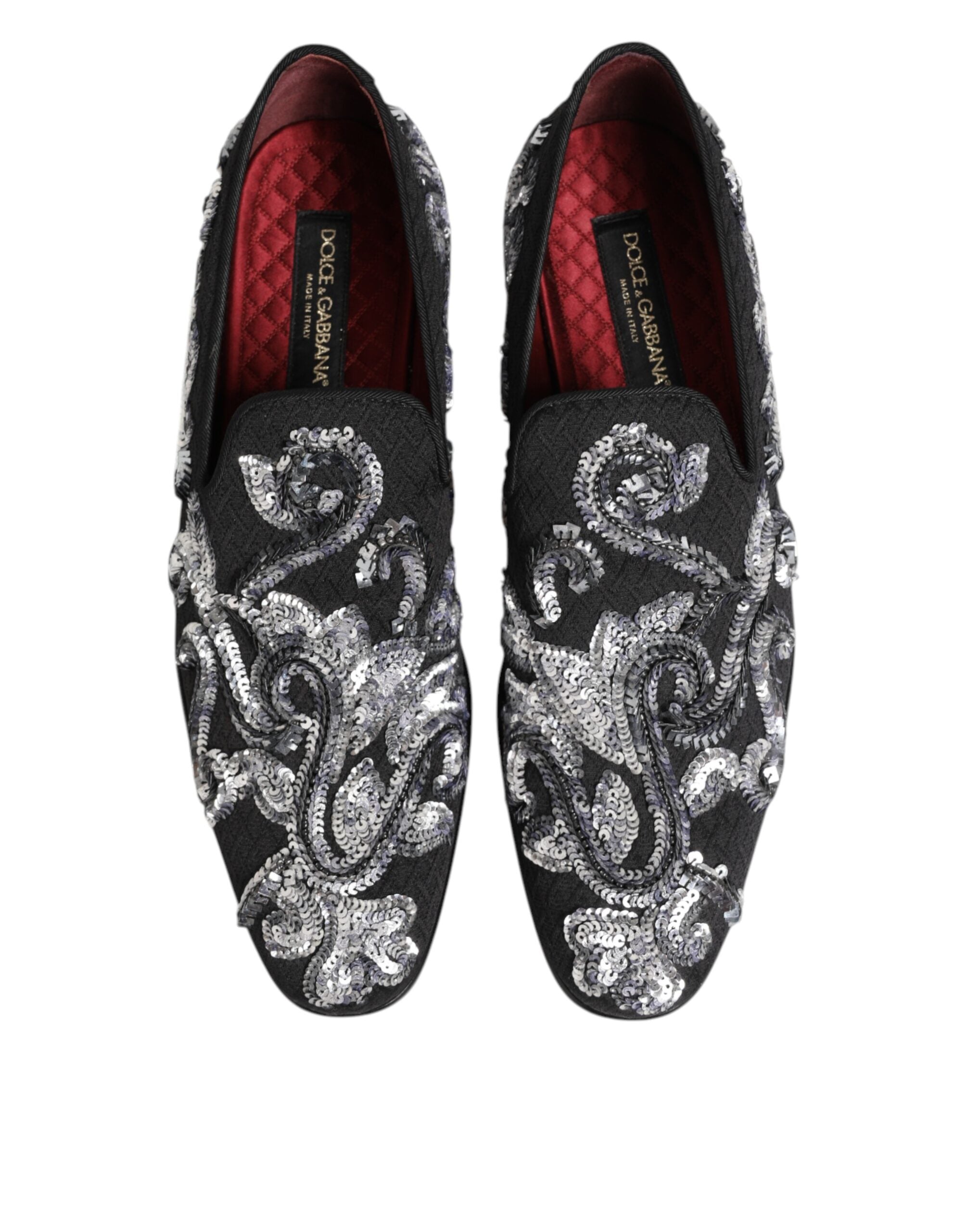 Dolce & Gabbana Black Silver Sequined Loafers Men Dress Shoes Dolce & Gabbana