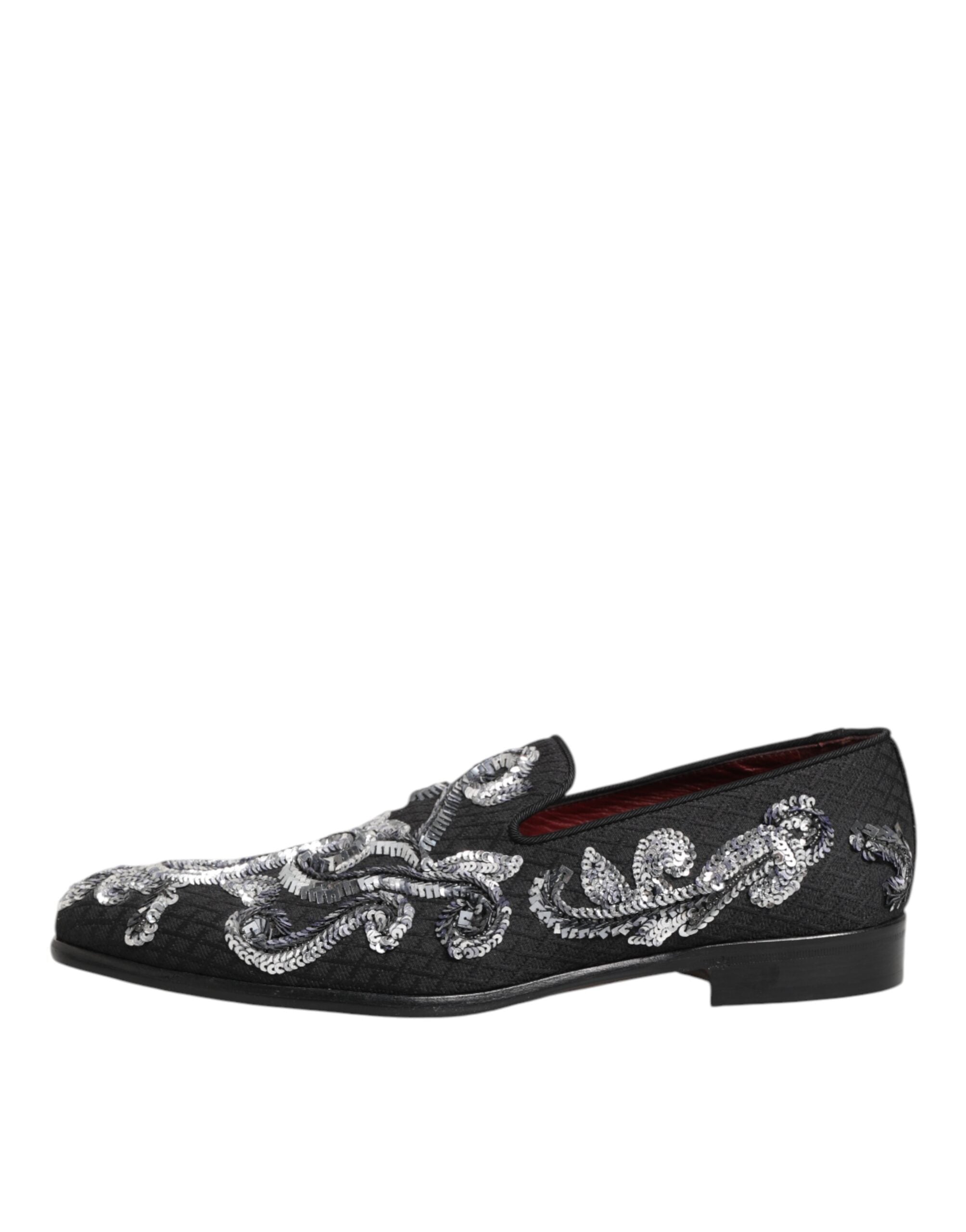 Dolce & Gabbana Black Silver Sequined Loafers Men Dress Shoes Dolce & Gabbana