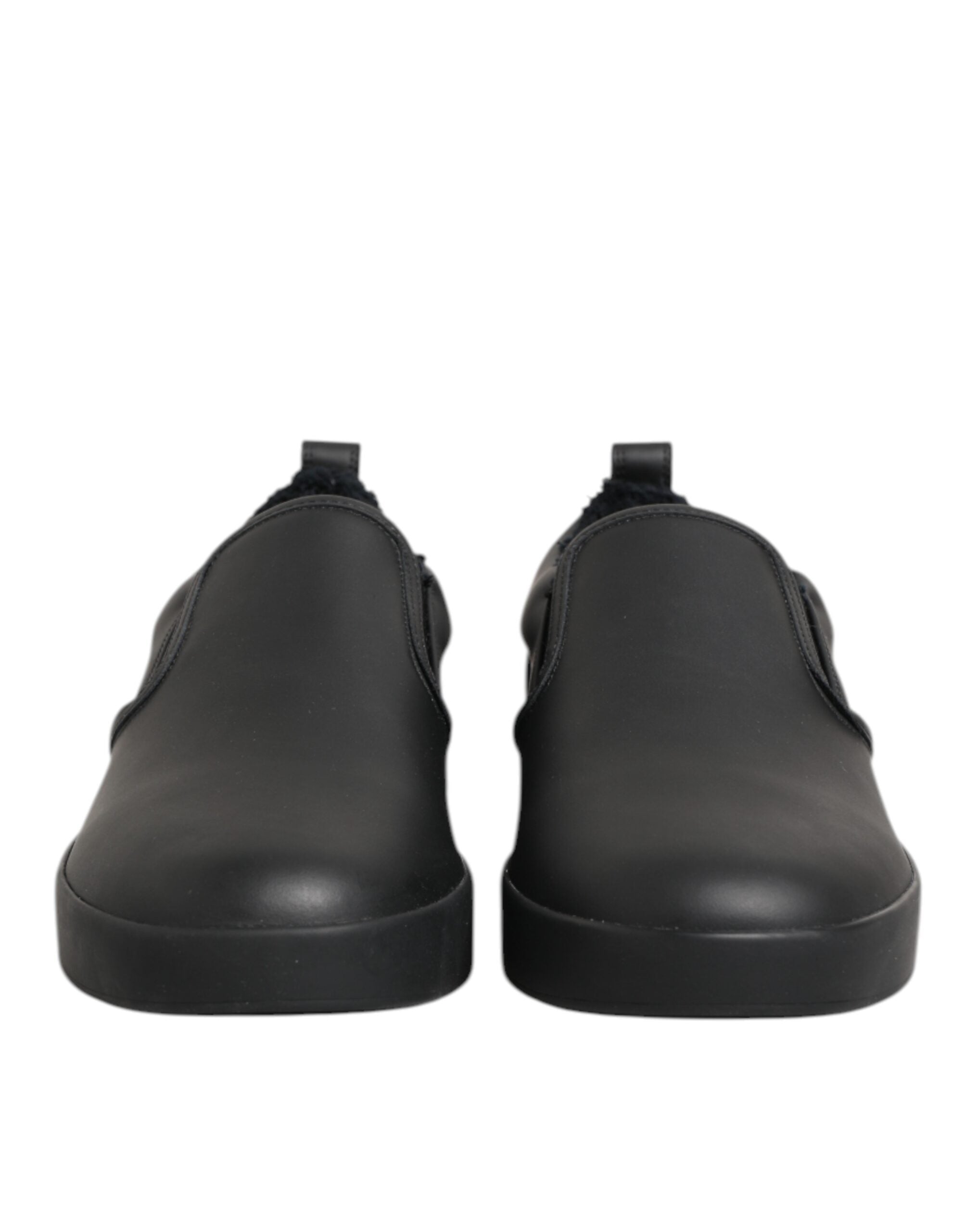 Dolce & Gabbana Black Leather Low Top Slip On Sneakers Shoes Dolce & Gabbana
