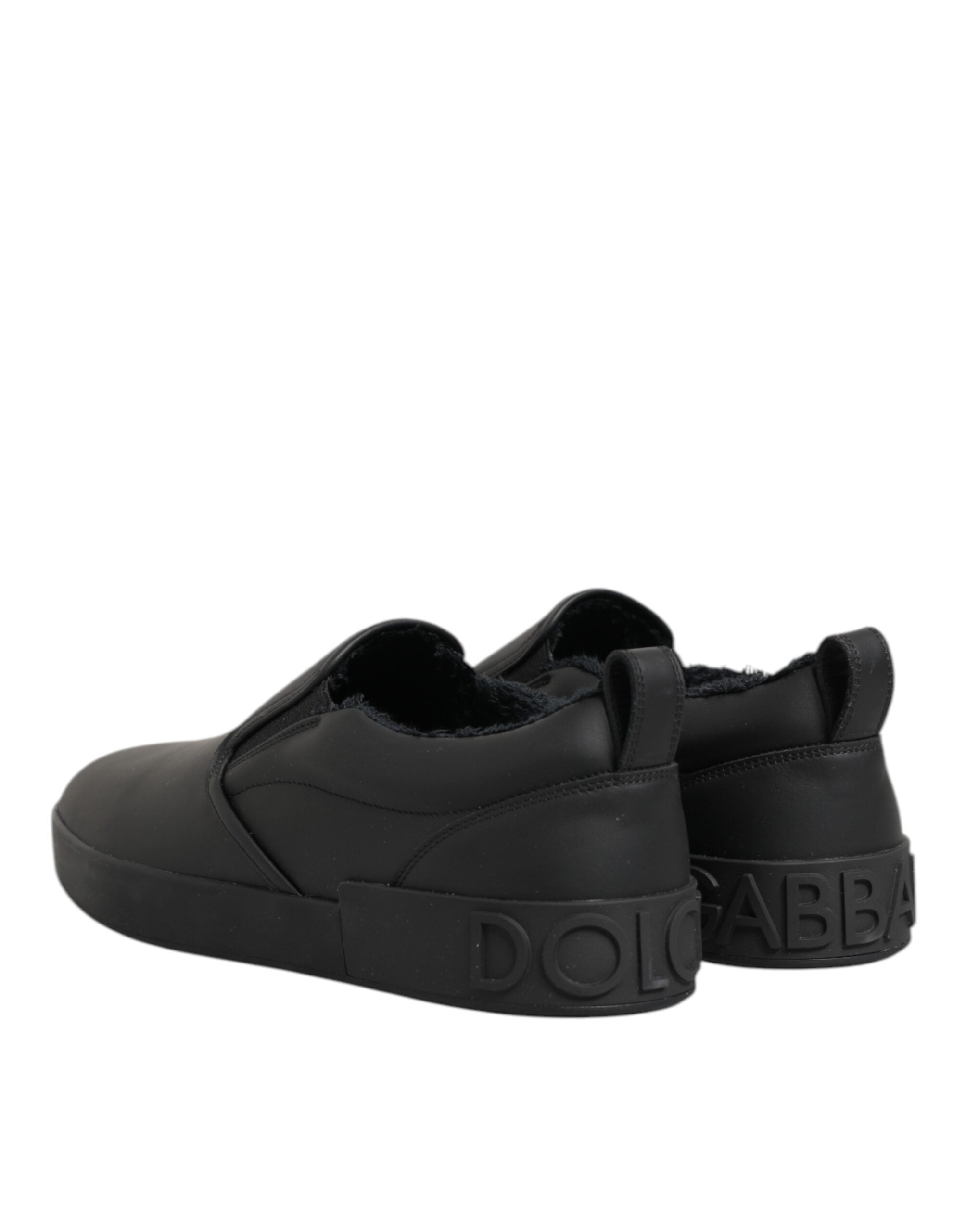 Dolce & Gabbana Black Leather Low Top Slip On Sneakers Shoes Dolce & Gabbana