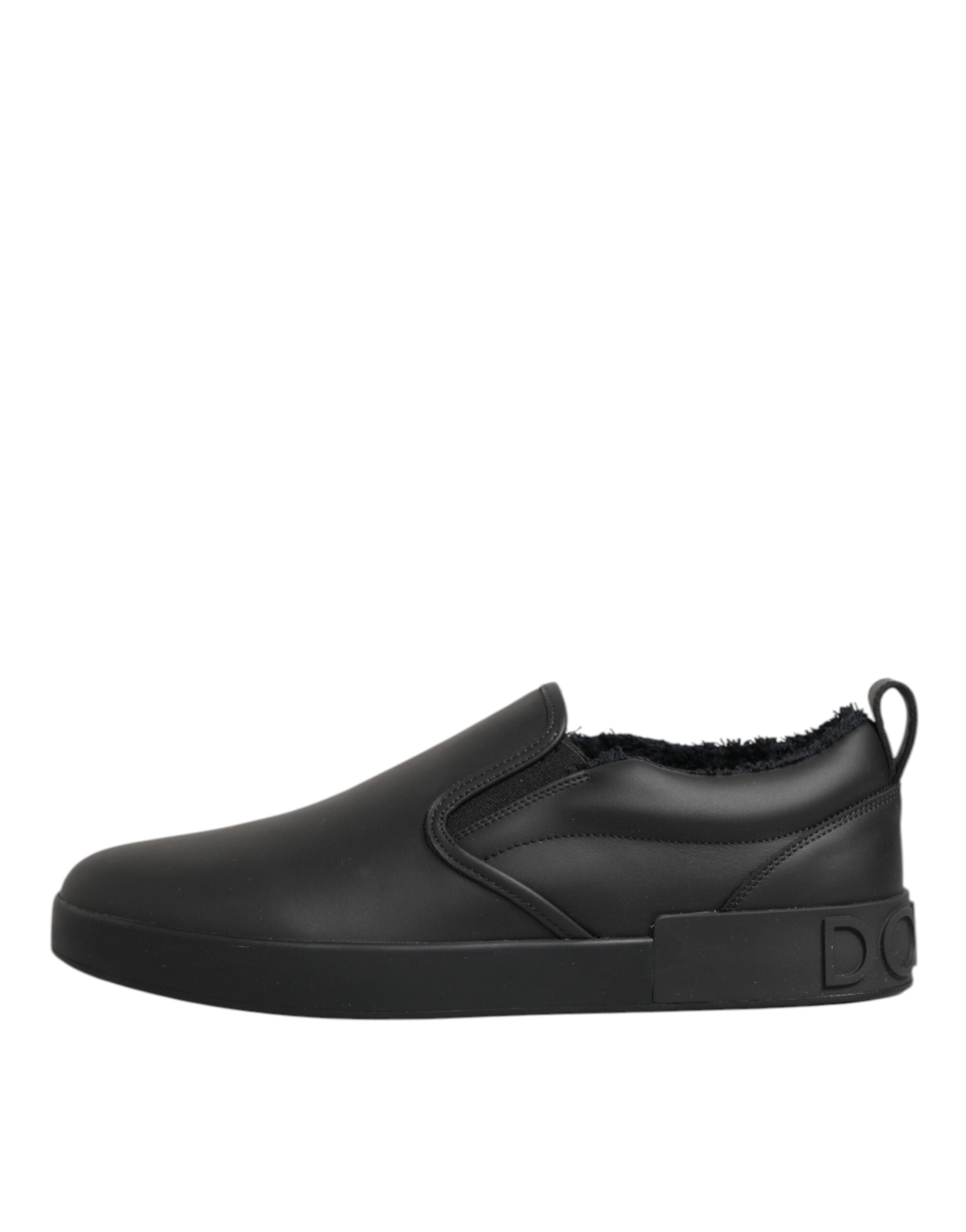 Dolce & Gabbana Black Leather Low Top Slip On Sneakers Shoes Dolce & Gabbana