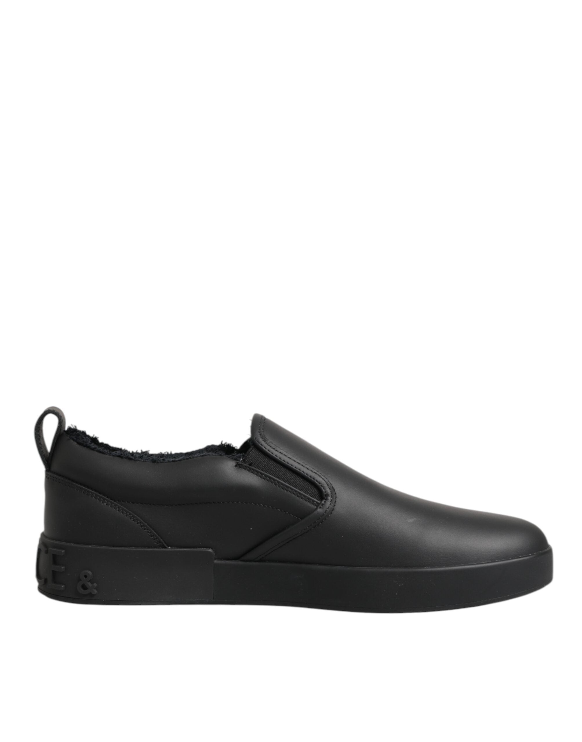 Dolce & Gabbana Black Leather Low Top Slip On Sneakers Shoes Dolce & Gabbana