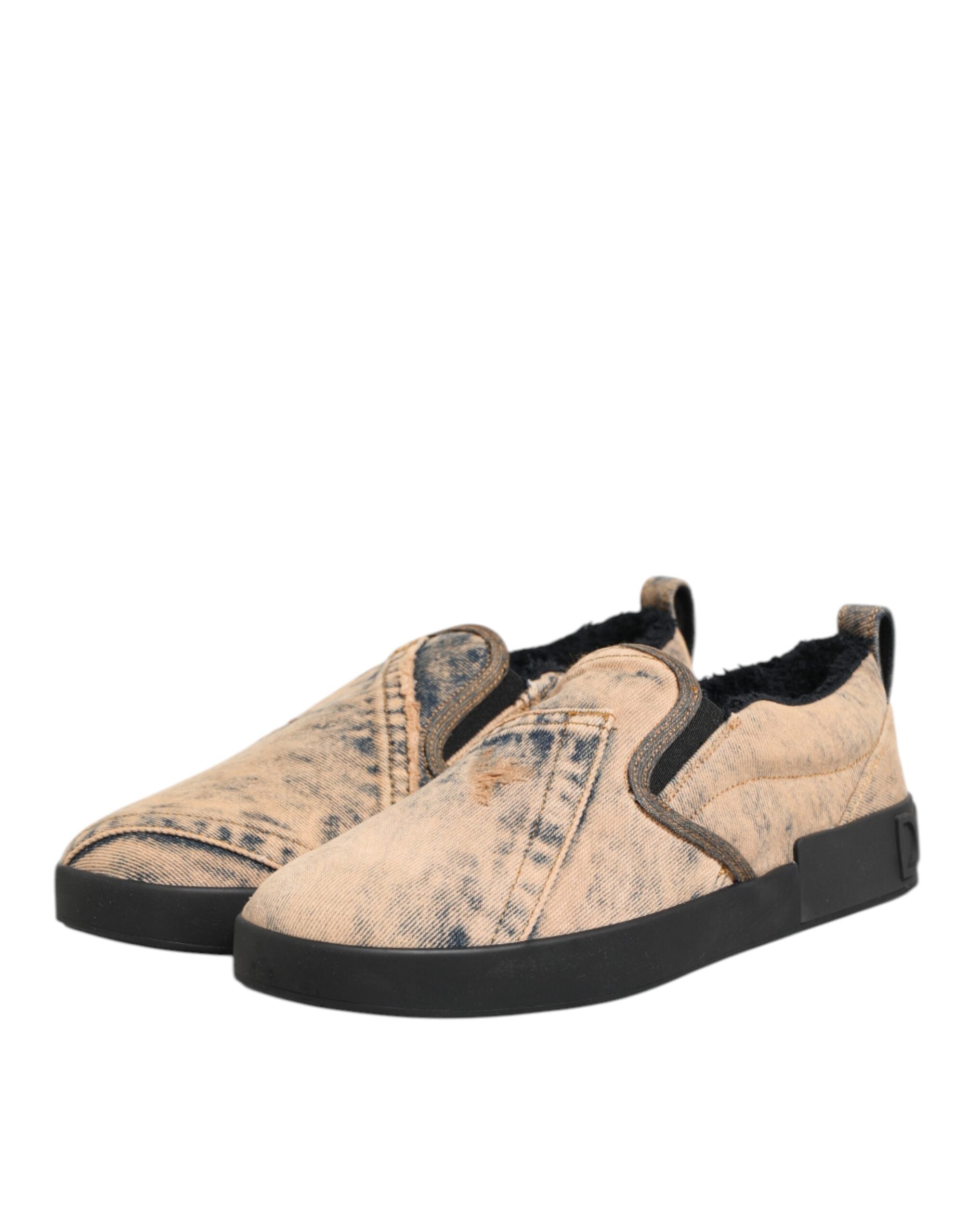 Dolce & Gabbana Beige Cotton Low Top Slip On Sneakers Shoes Dolce & Gabbana