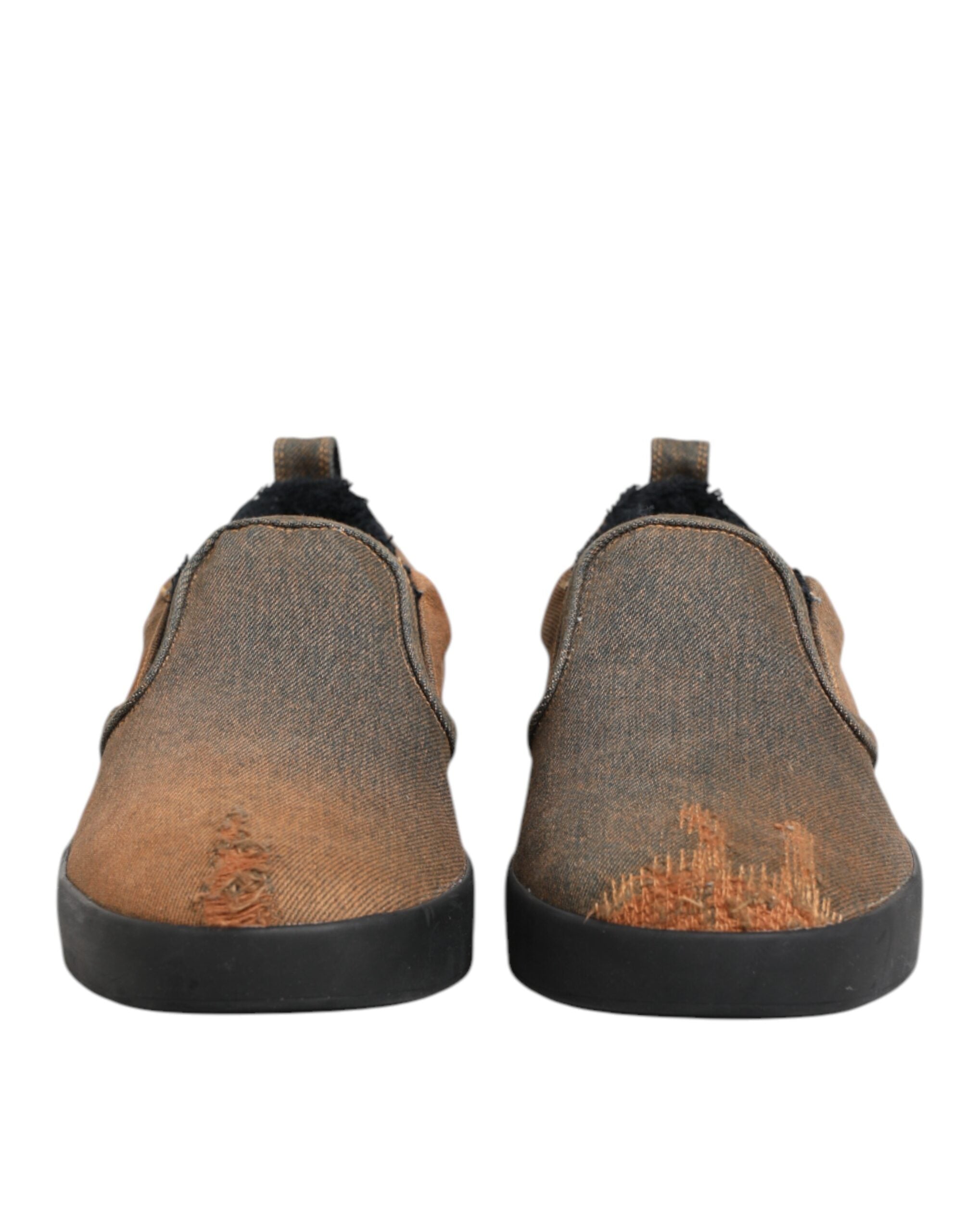 Dolce & Gabbana Brown Cotton Low Top Slip On Sneakers Shoes Dolce & Gabbana