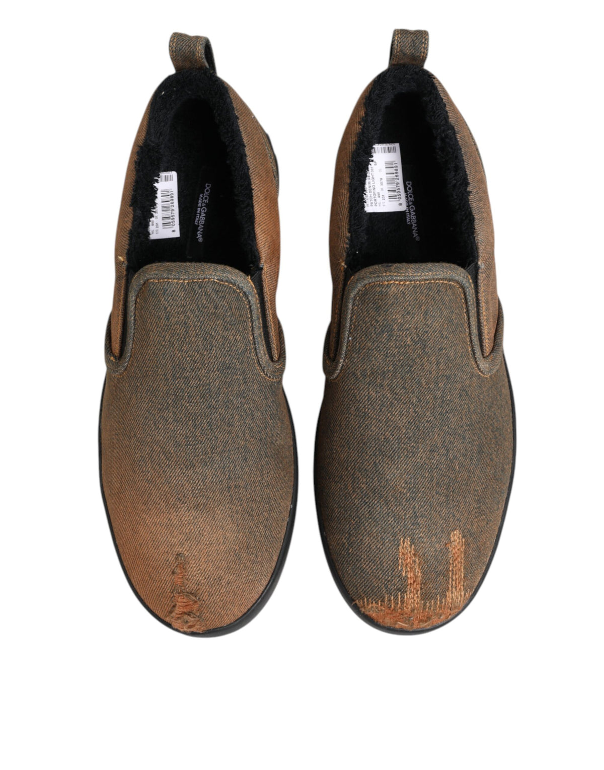 Dolce & Gabbana Brown Cotton Low Top Slip On Sneakers Shoes
