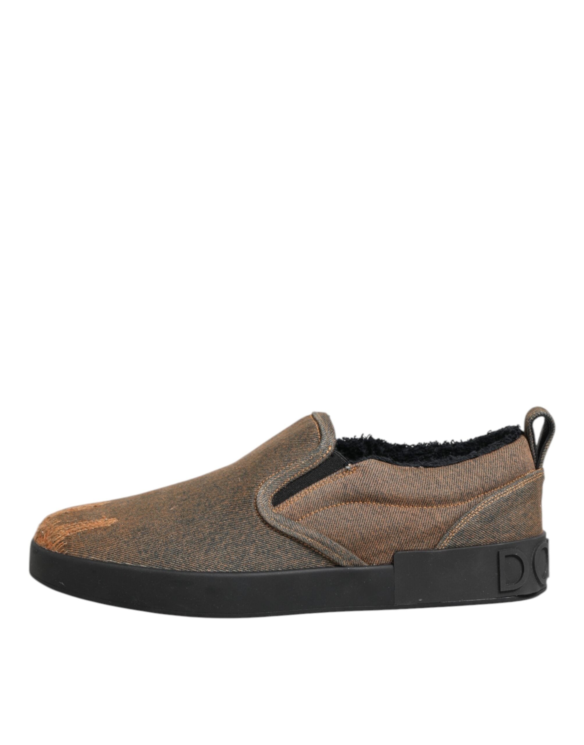 Dolce & Gabbana Brown Cotton Low Top Slip On Sneakers Shoes Dolce & Gabbana