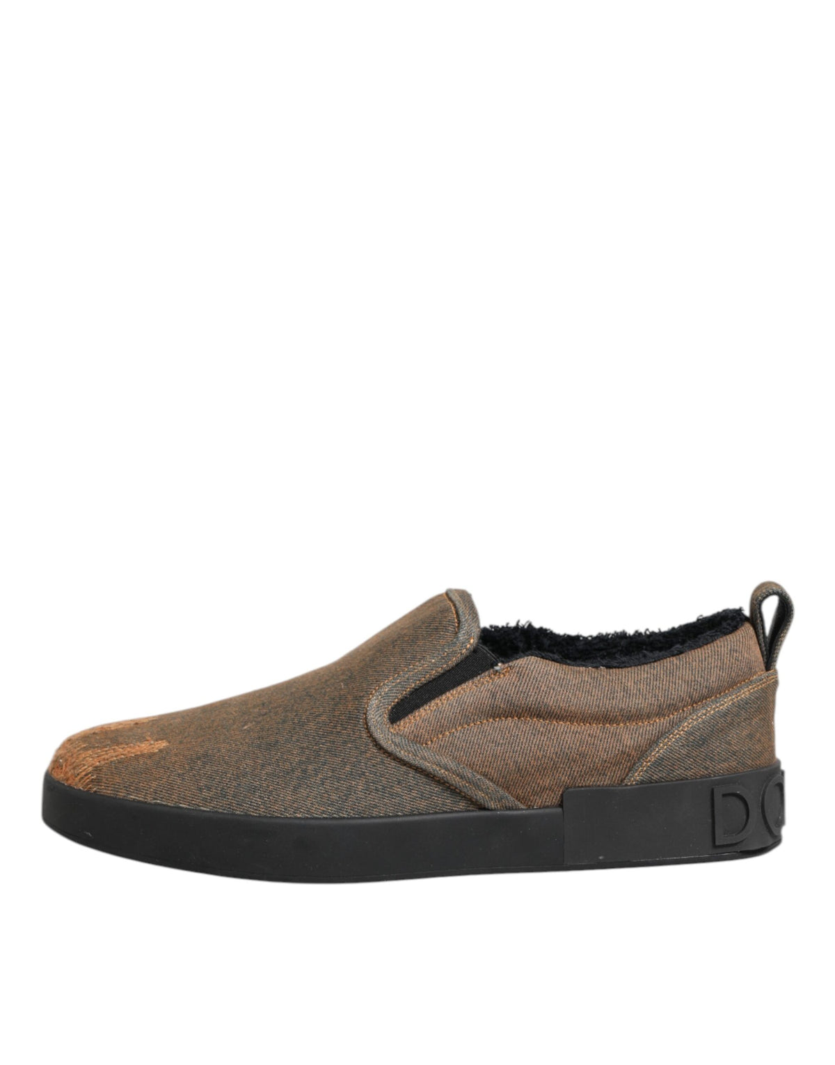 Dolce & Gabbana Brown Cotton Low Top Slip On Sneakers Shoes