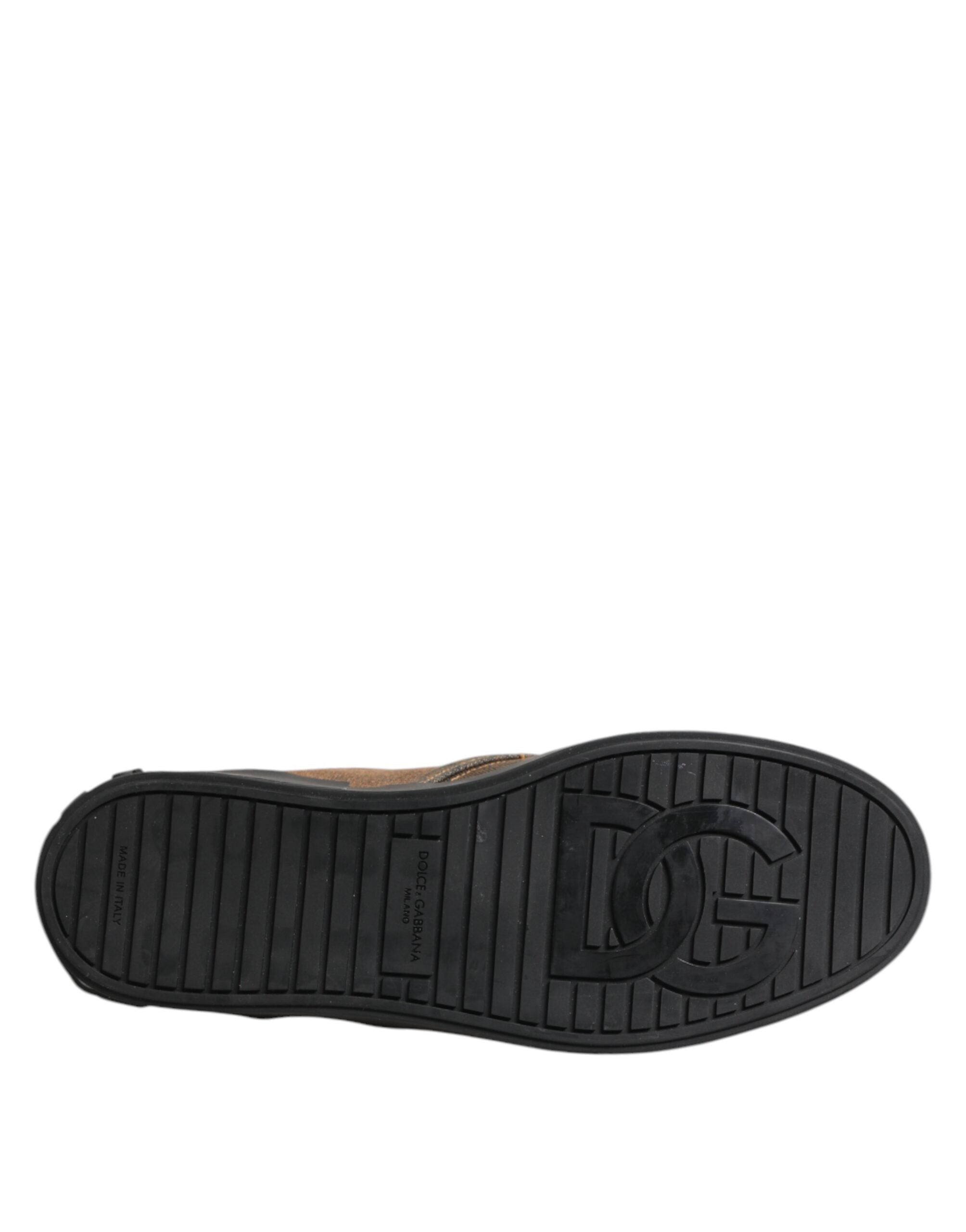 Dolce & Gabbana Brown Cotton Low Top Slip On Sneakers Shoes Dolce & Gabbana
