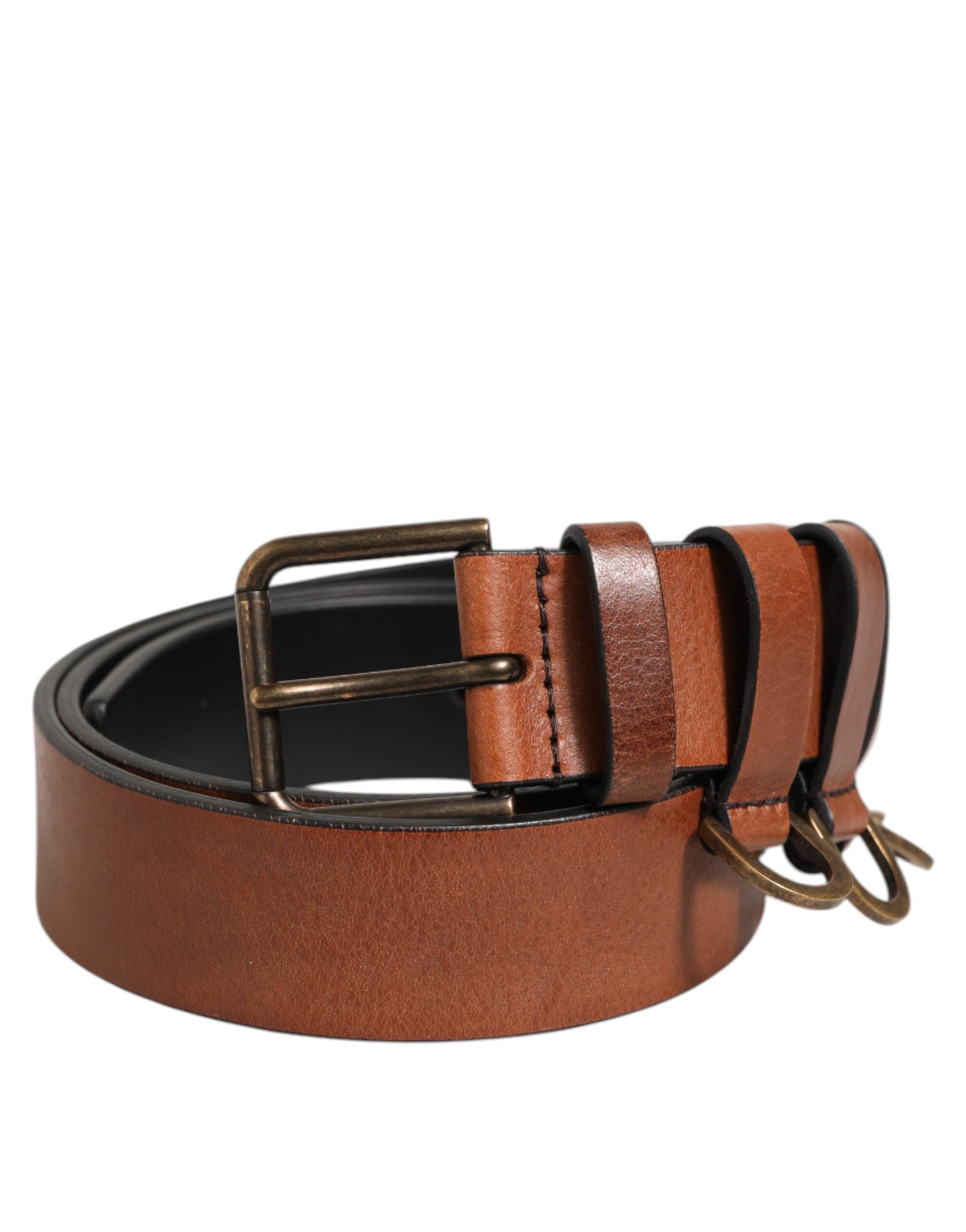 Dolce & Gabbana Brown Classic Gold Metal Logo Buckle Men Belt Dolce & Gabbana