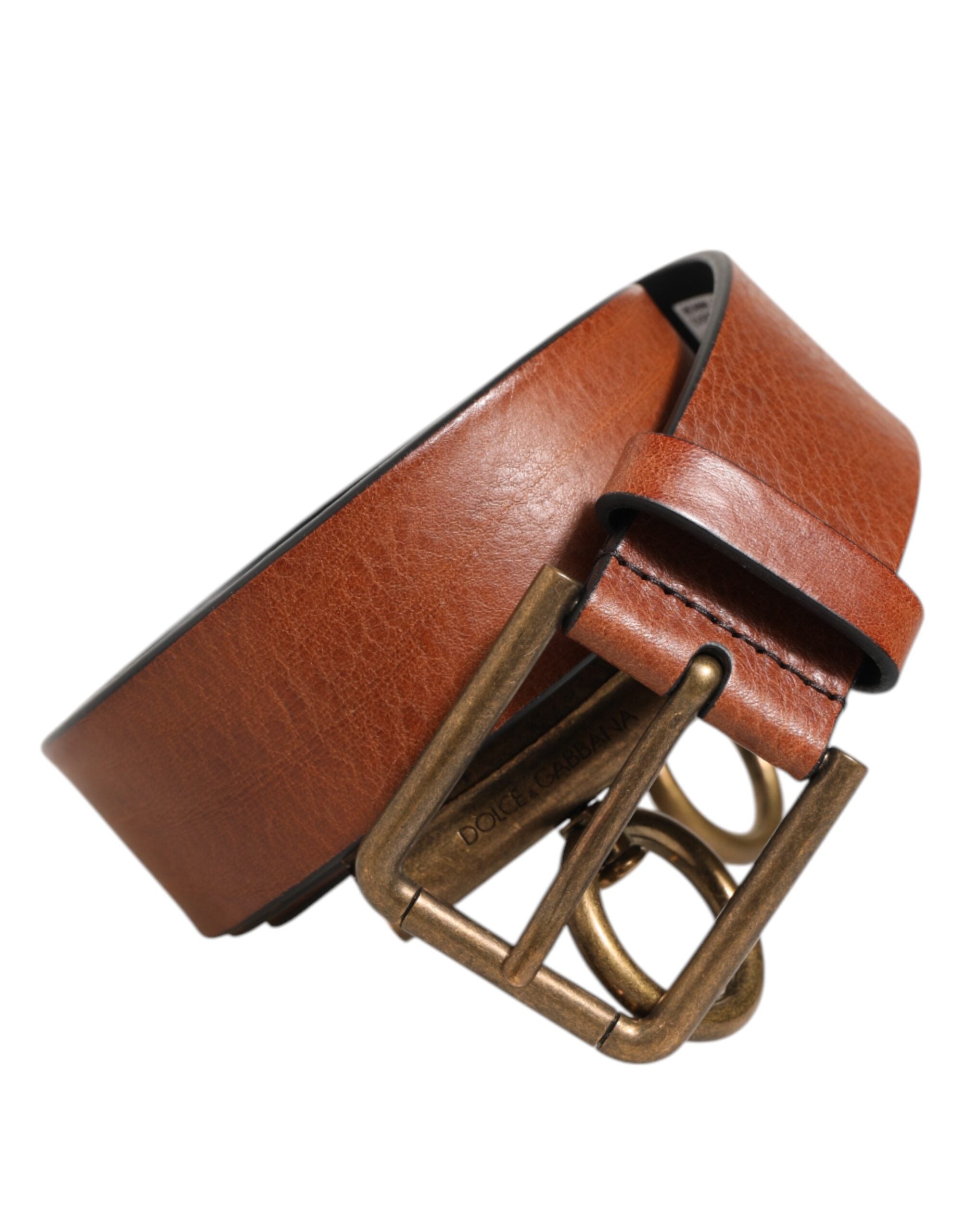 Dolce & Gabbana Brown Leather Side Rings Brass Buckle Belt Dolce & Gabbana