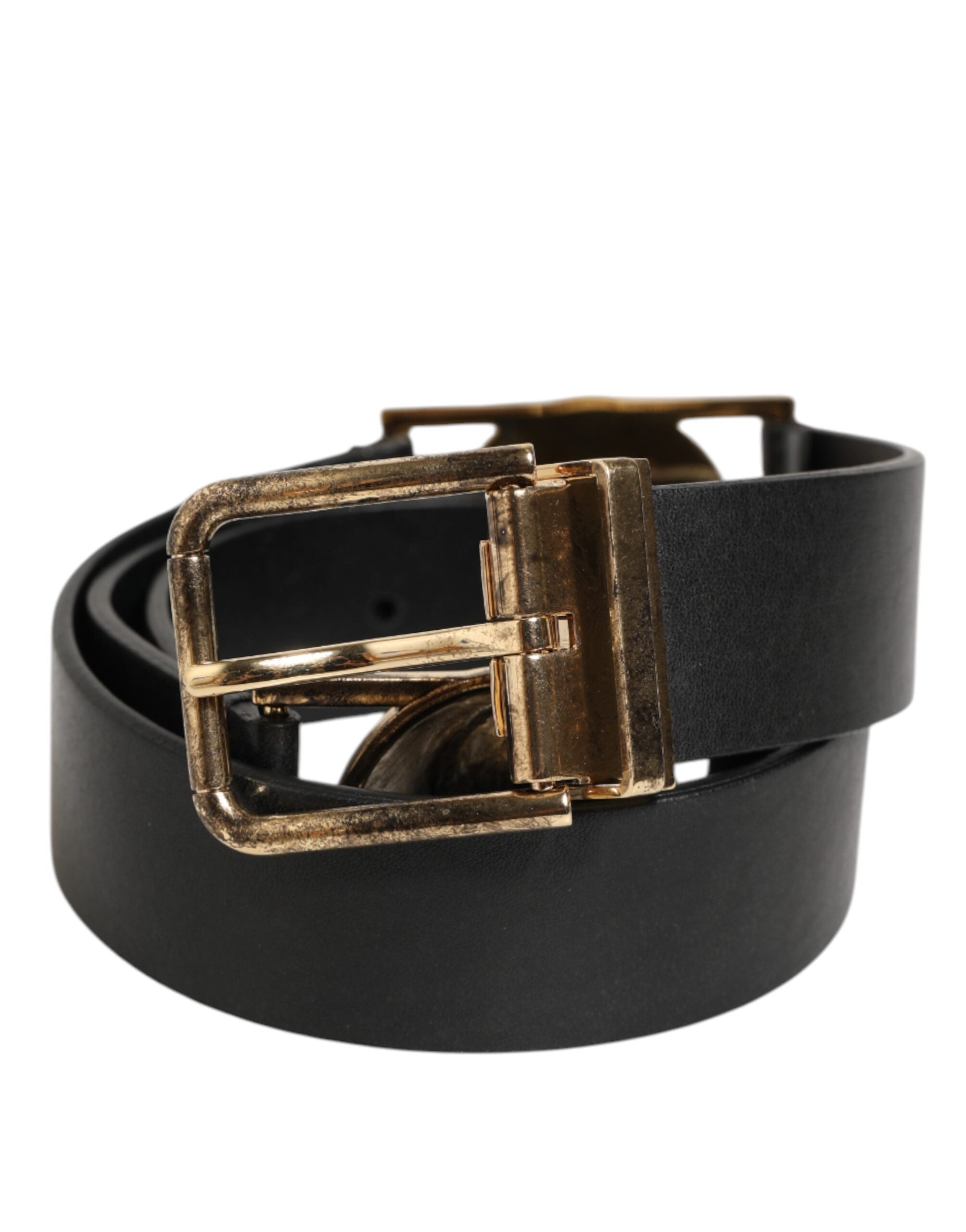 Dolce & Gabbana Black Leather Gold Silver Coin Buckle Belt Dolce & Gabbana