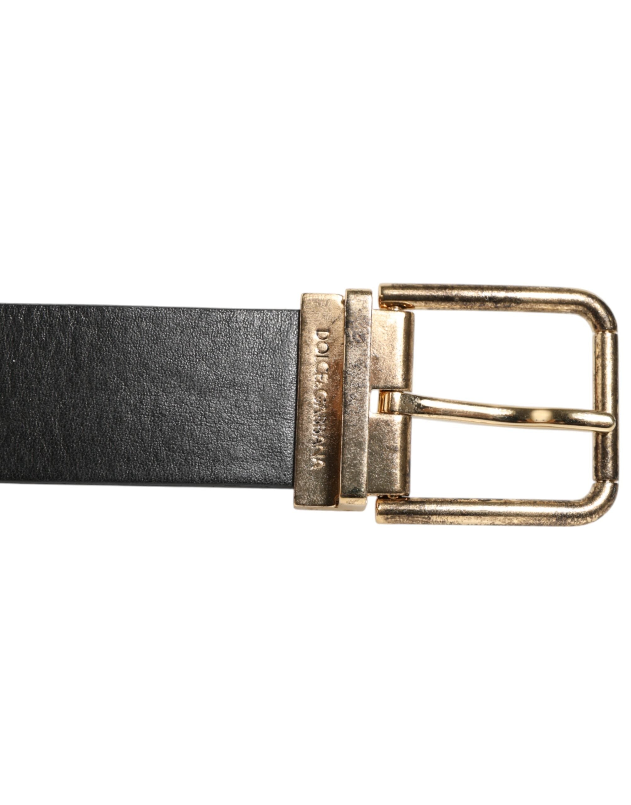 Dolce & Gabbana Black Leather Gold Silver Coin Buckle Belt Dolce & Gabbana