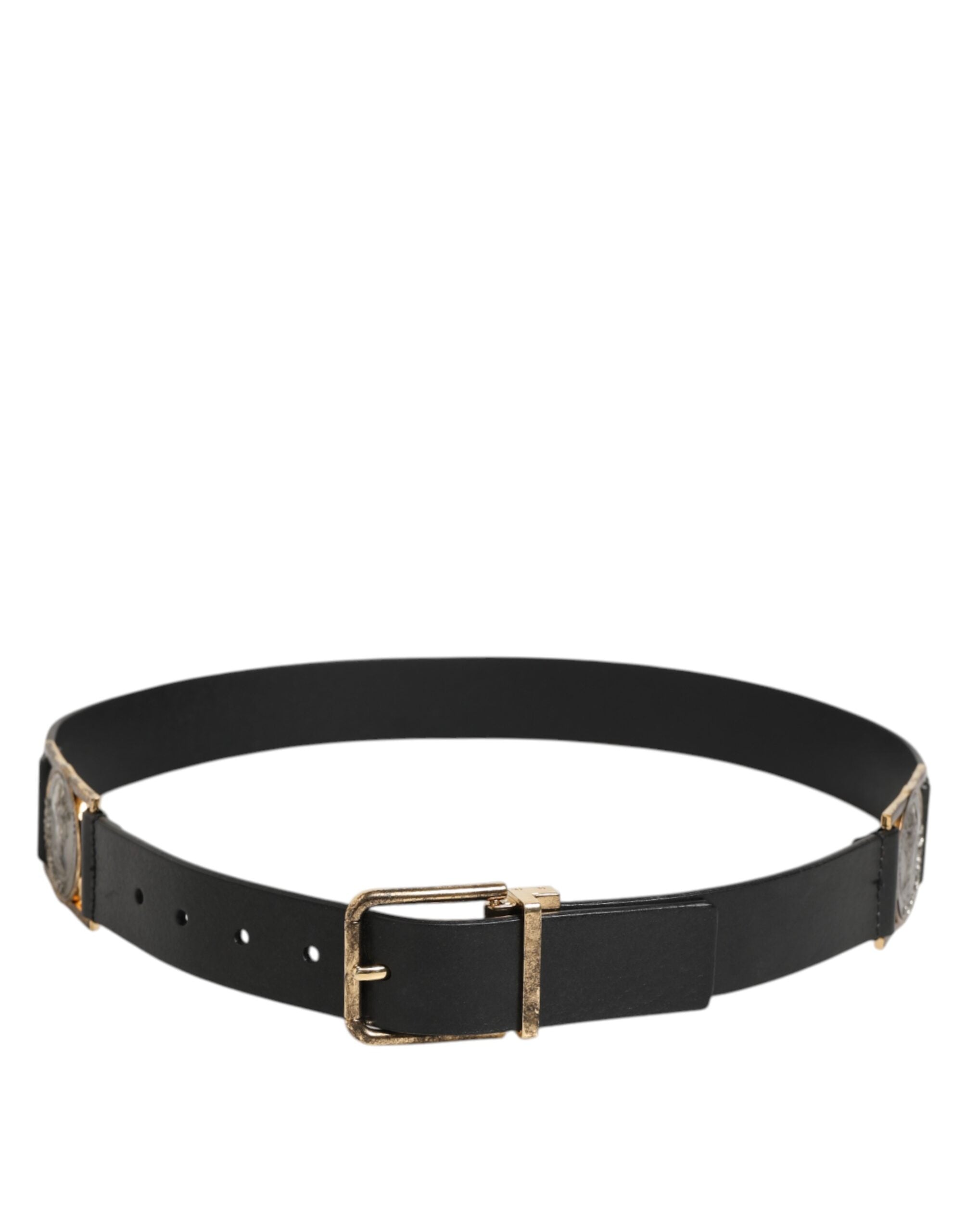 Dolce & Gabbana Black Leather Gold Silver Coin Buckle Belt Dolce & Gabbana