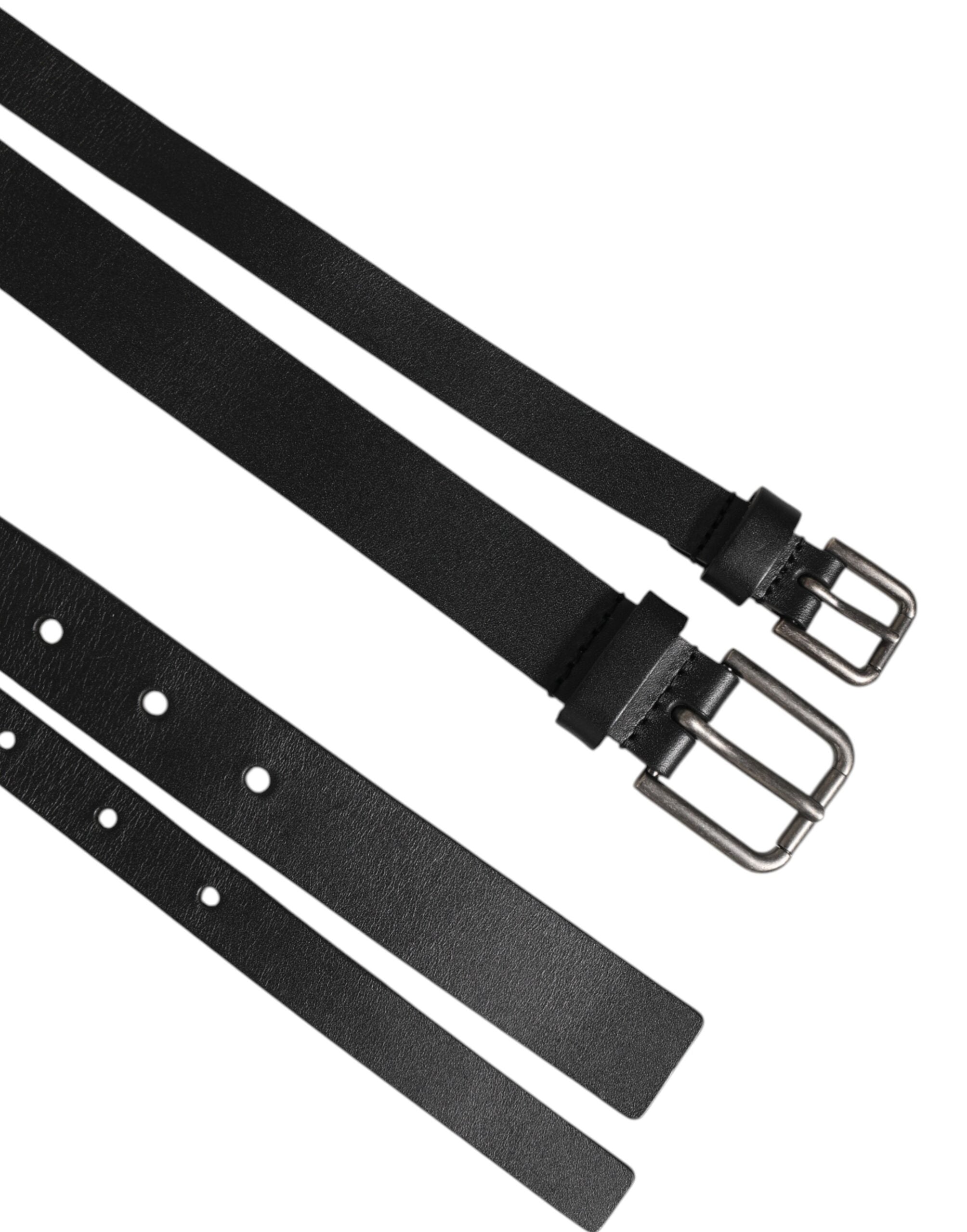 Dolce & Gabbana Black Double Strap Leather Buckle Men Belt Dolce & Gabbana