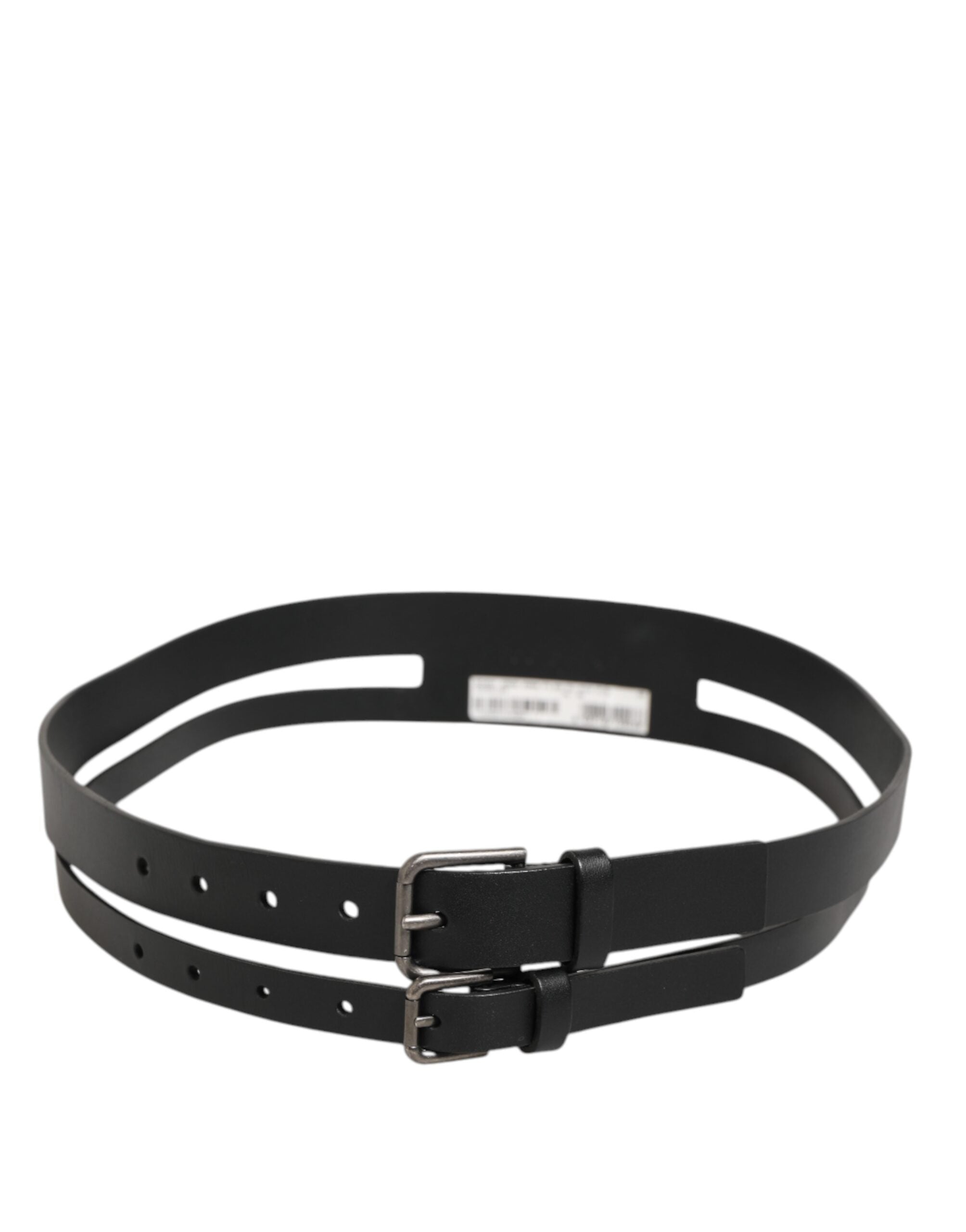 Dolce & Gabbana Black Double Strap Leather Buckle Men Belt Dolce & Gabbana