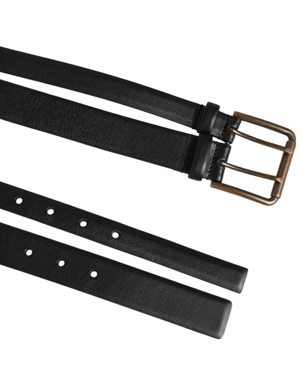 Dolce & Gabbana Black Double Strap Leather Brass Buckle Belt