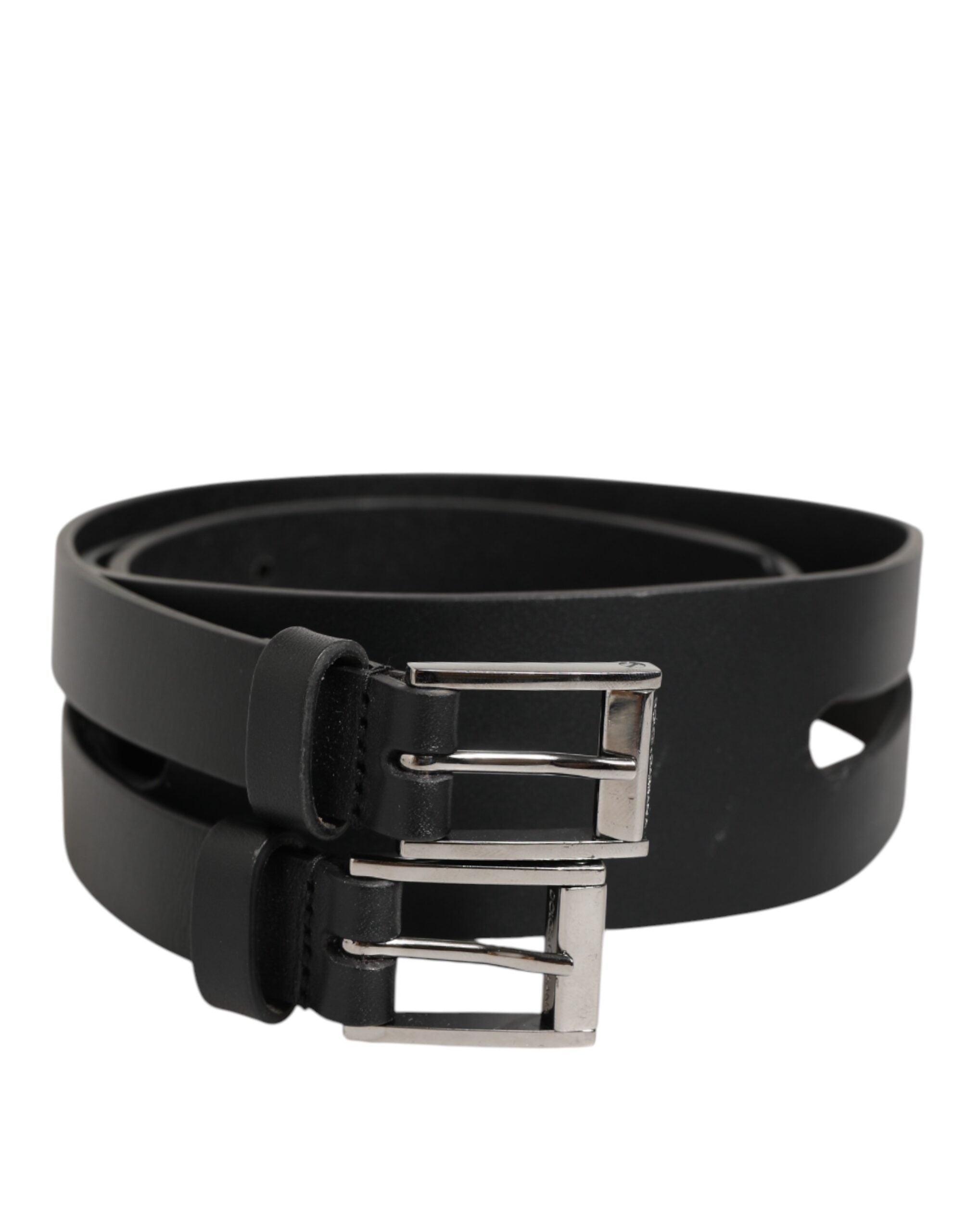 Dolce & Gabbana Black Double Strap Leather Silver Buckle Belt Dolce & Gabbana