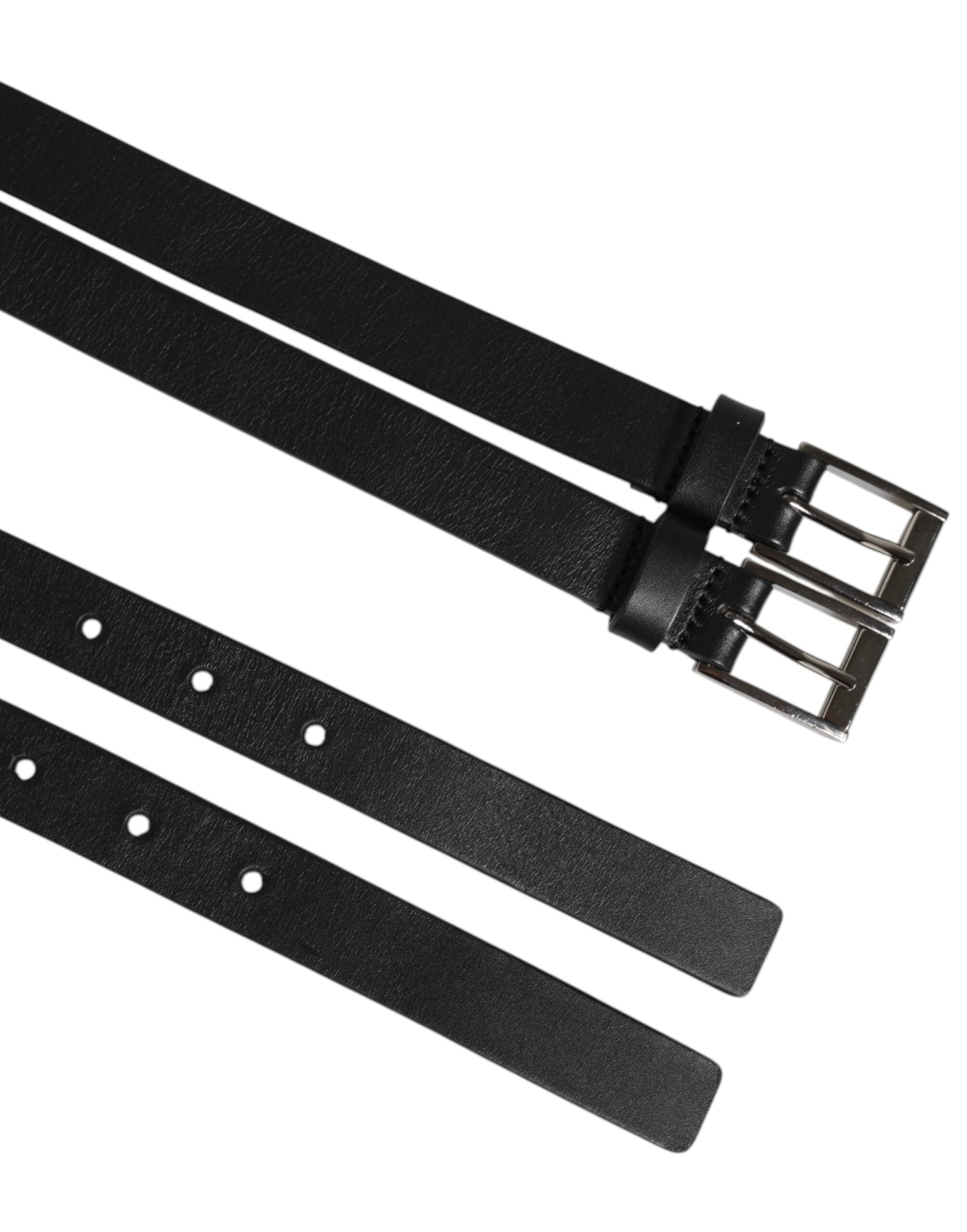Dolce & Gabbana Black Double Strap Leather Silver Buckle Belt Dolce & Gabbana