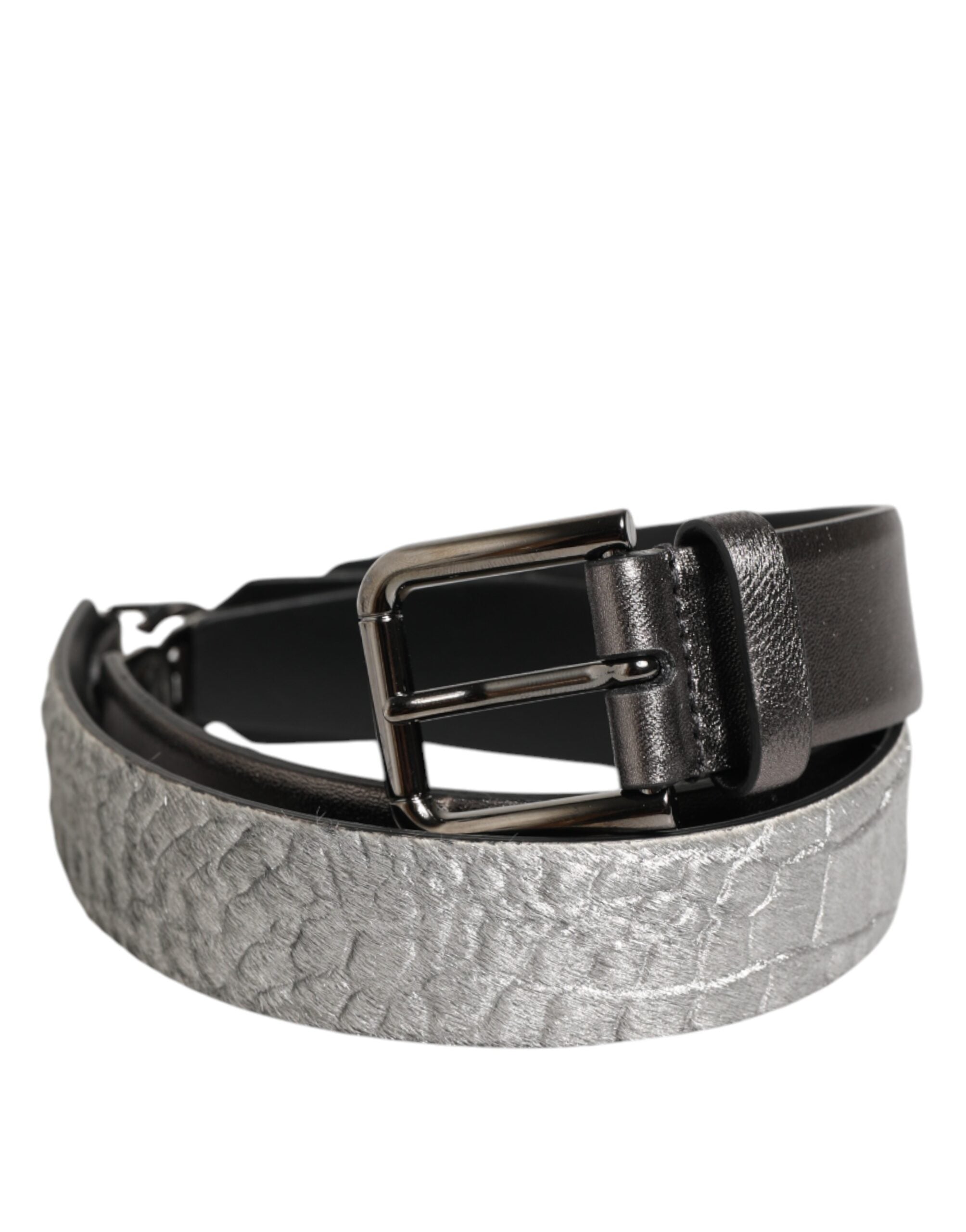 Dolce & Gabbana Black Silver Pebbled Texture Leather Buckle Men Belt Dolce & Gabbana