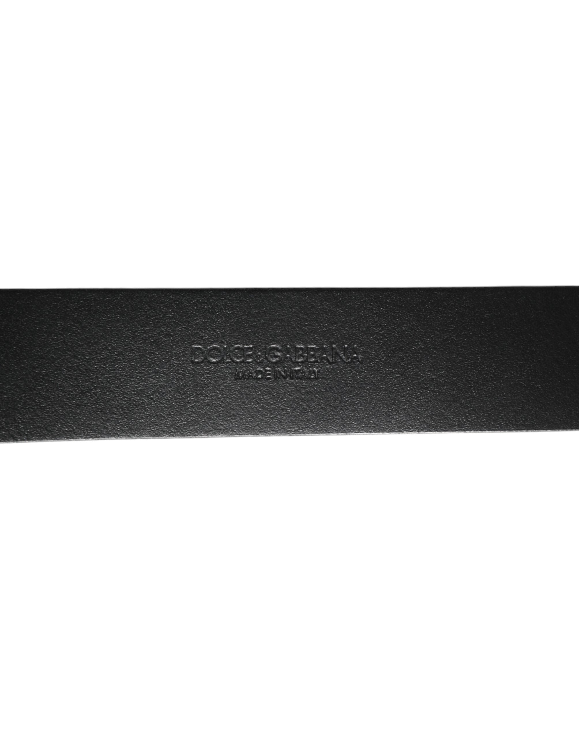 Dolce & Gabbana Black Silver Pebbled Texture Leather Buckle Men Belt Dolce & Gabbana