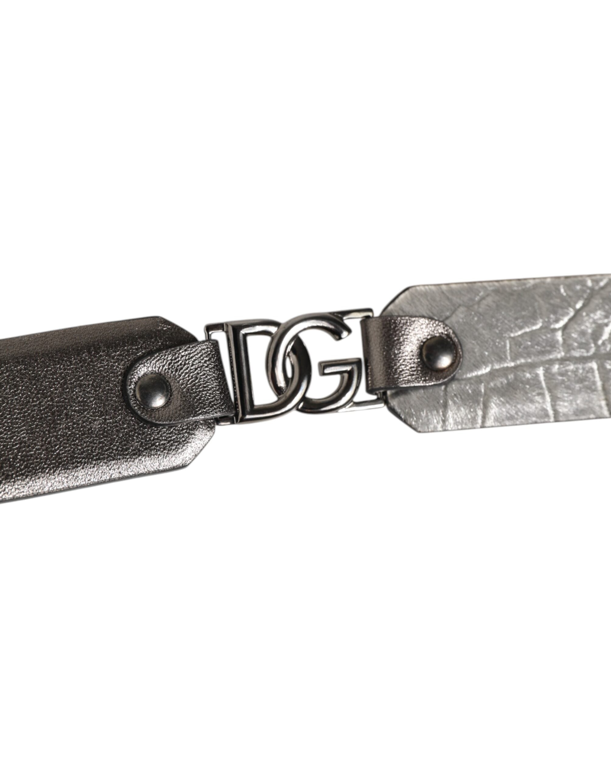 Dolce & Gabbana Black Silver Pebbled Texture Leather Buckle Men Belt Dolce & Gabbana