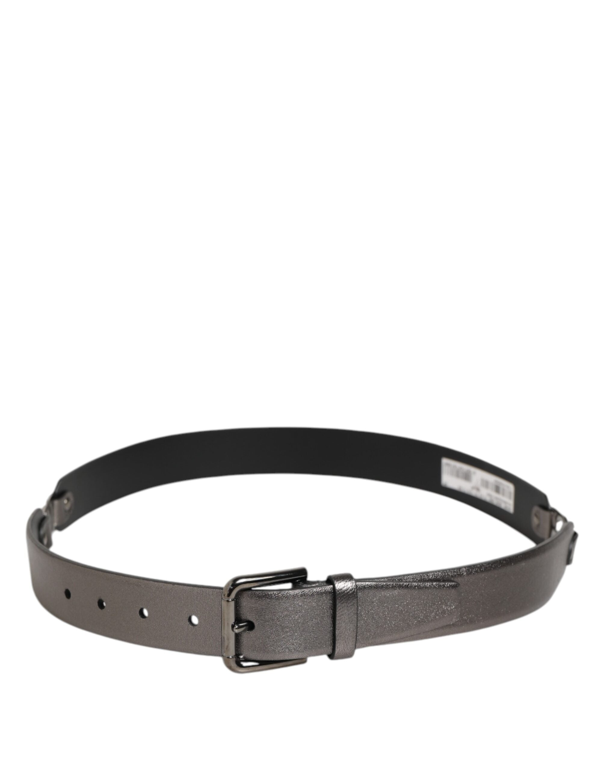 Dolce & Gabbana Black Silver Pebbled Texture Leather Buckle Men Belt Dolce & Gabbana