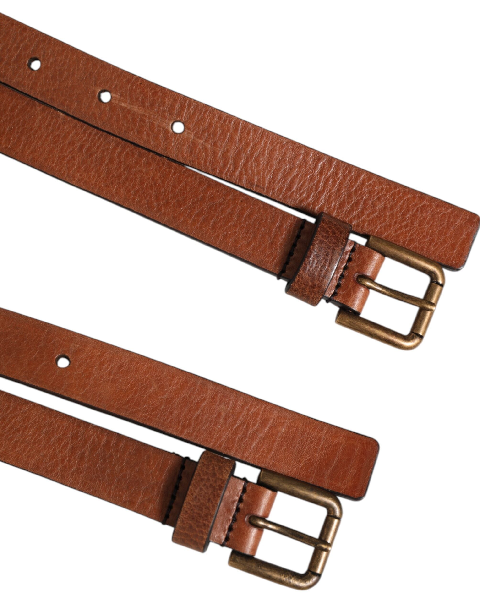 Dolce & Gabbana Brown Double Strap Leather Gold Buckle Belt Dolce & Gabbana