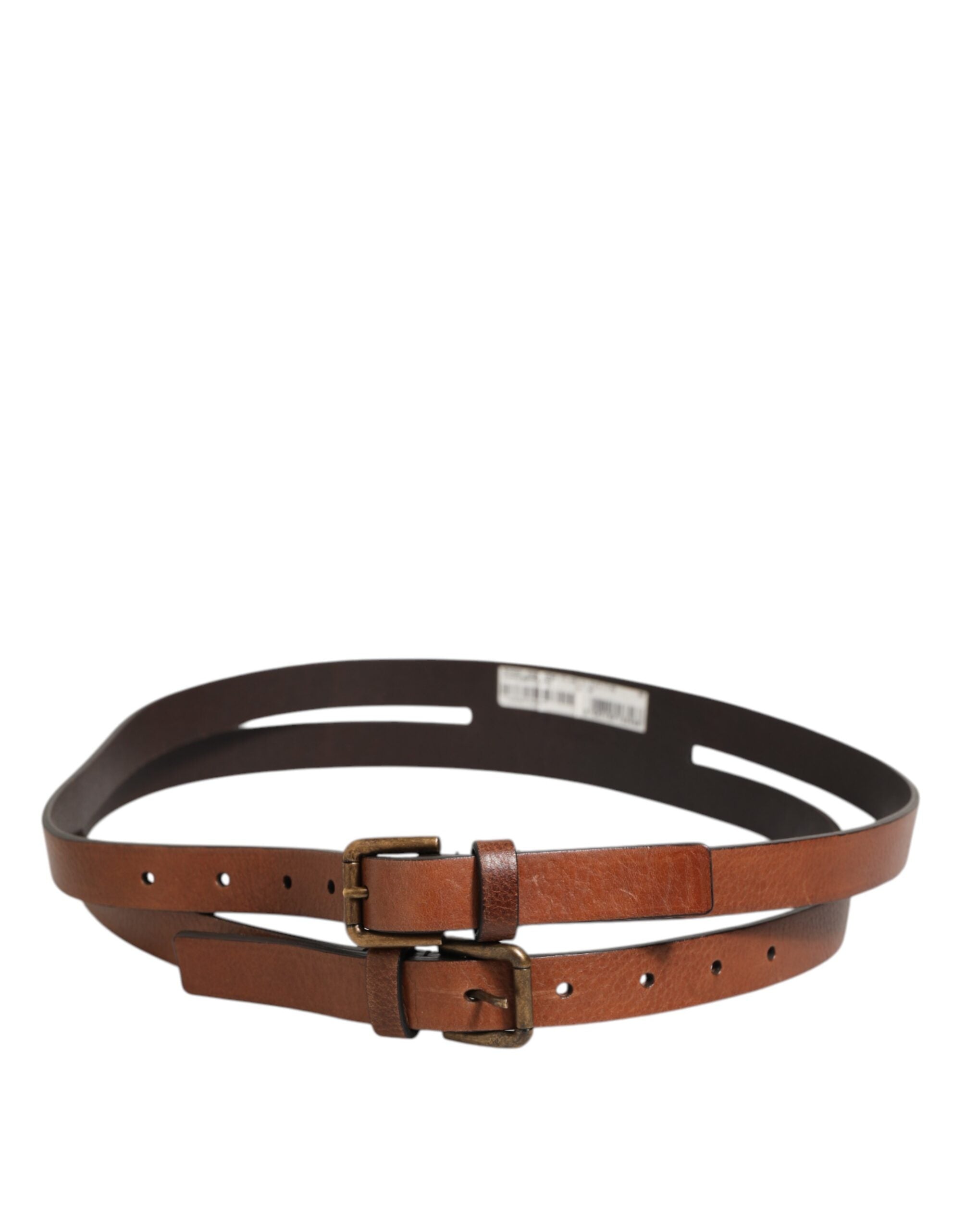 Dolce & Gabbana Brown Double Strap Leather Gold Buckle Belt Dolce & Gabbana