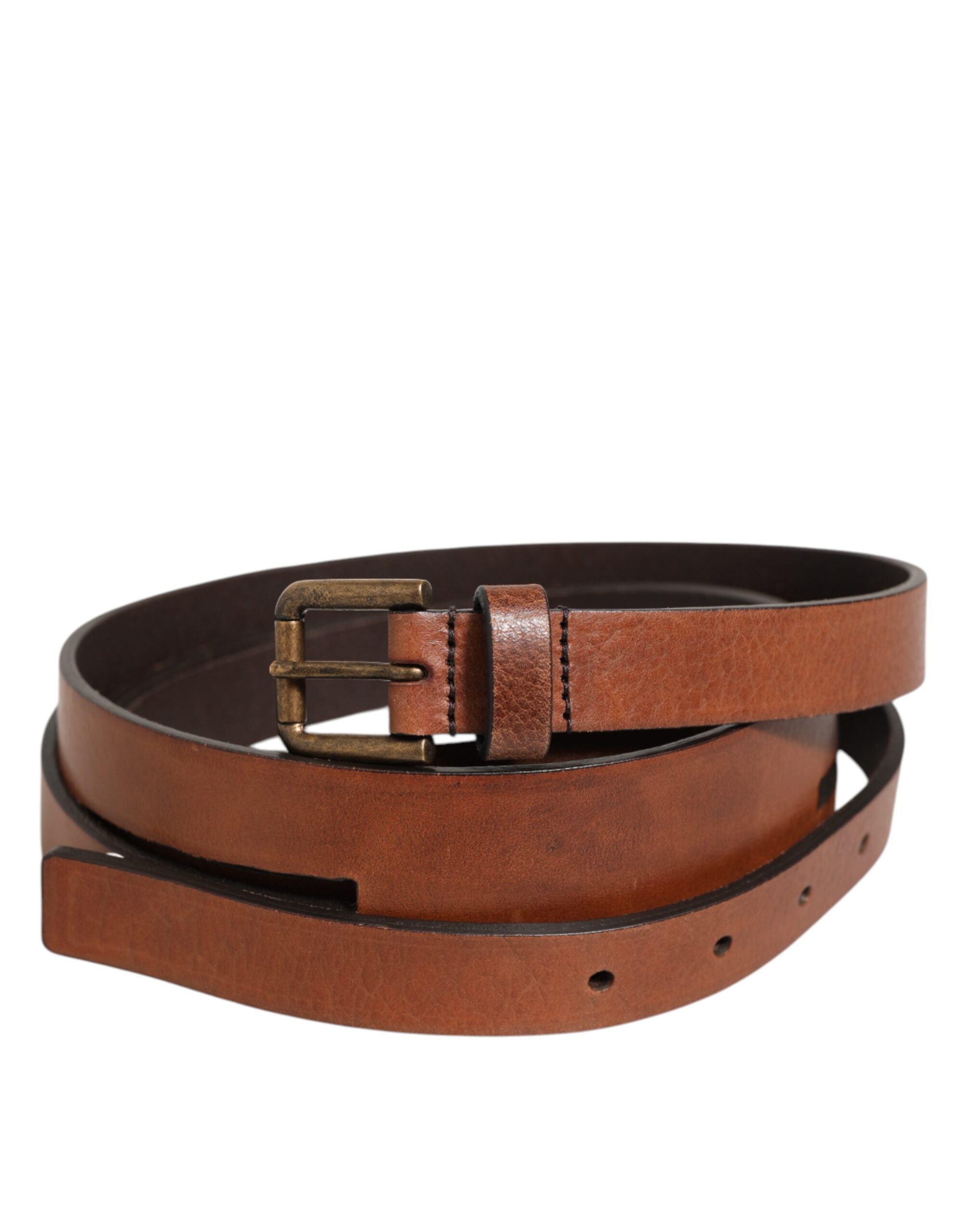 Dolce & Gabbana Brown Double Strap Leather Gold Buckle Belt Dolce & Gabbana