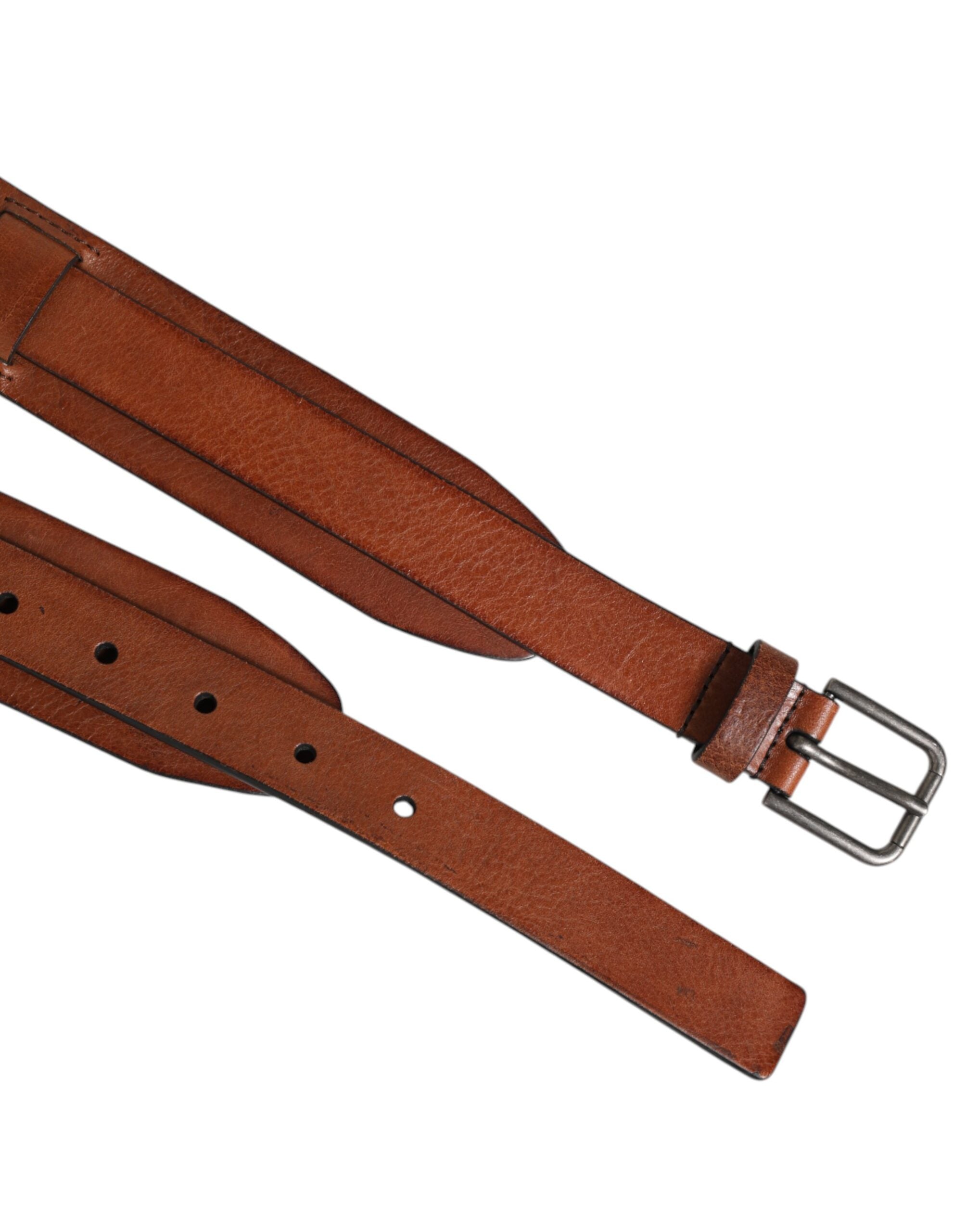 Dolce & Gabbana Brown Classic Gold Metal Logo Buckle Men  Belt Dolce & Gabbana