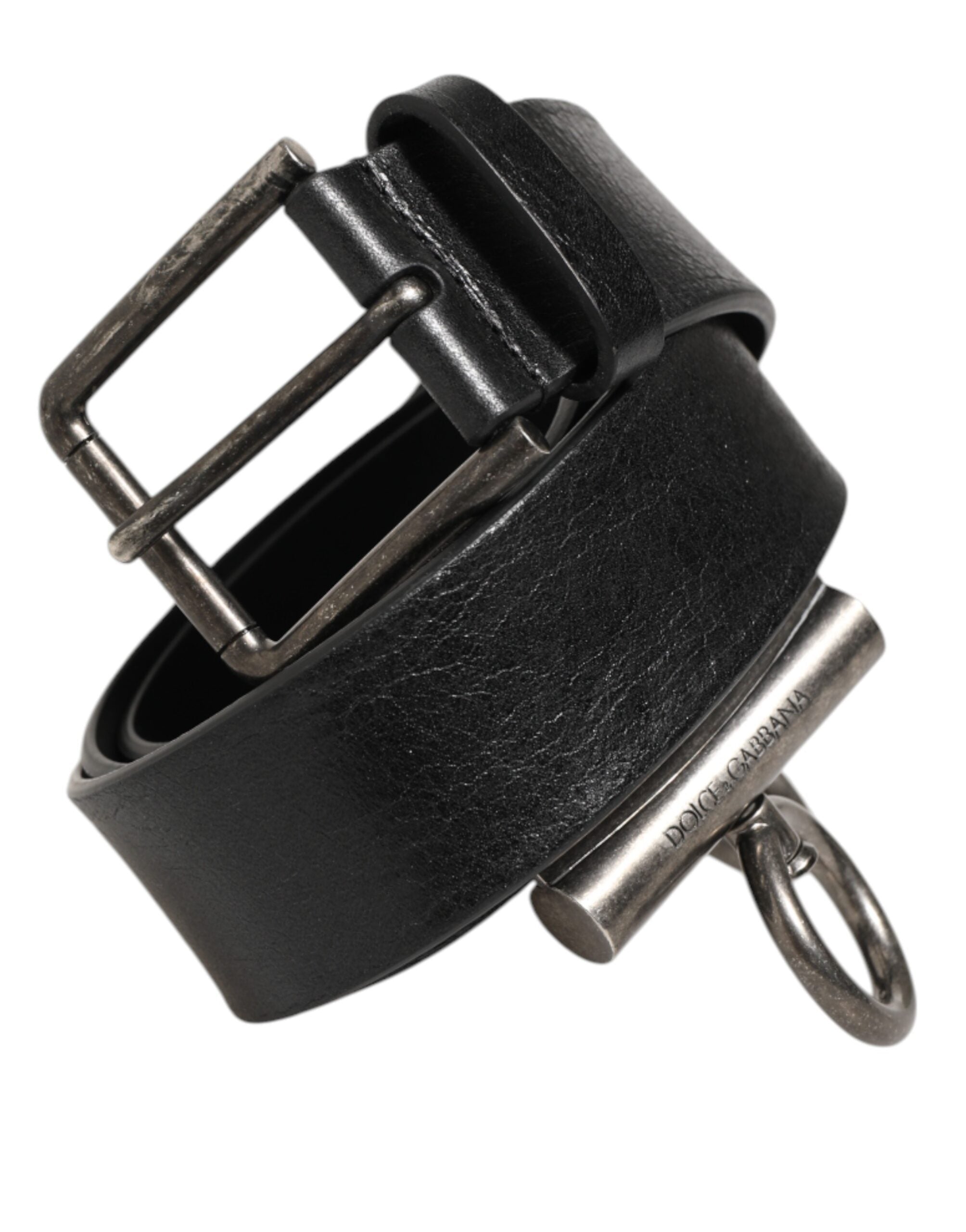 Dolce & Gabbana Black Leather Side Rings Brass Buckle Belt Dolce & Gabbana